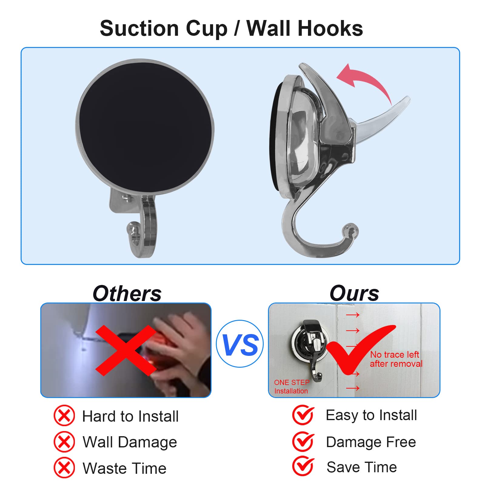 Heavy Duty Shower Suction Hooks - 2 Pack Silver Grey Vacuum Suction Cups for Towels, Robes & Decor, No Drill Glass Hooks for Bathroom, Kitchen, Pool - Reusable Strong Adhesive Hooks for Home & Outdoor Use