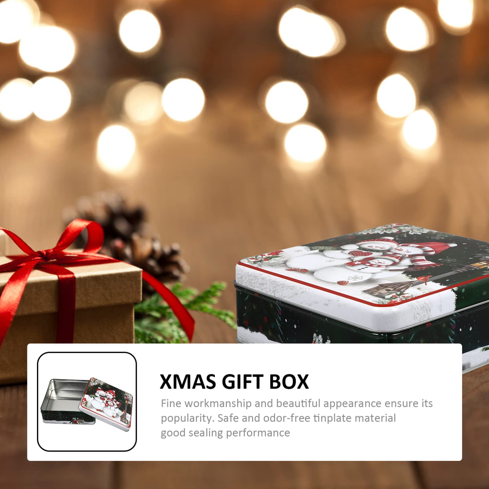 Angoily Square Christmas Cookie Tins with Lid - Large Snowman Printed Metal Storage Containers for Holiday Cookies, Candy & Food Gifts - Perfect for Xmas Party Favors, Gift Giving & Festive Treat Storage