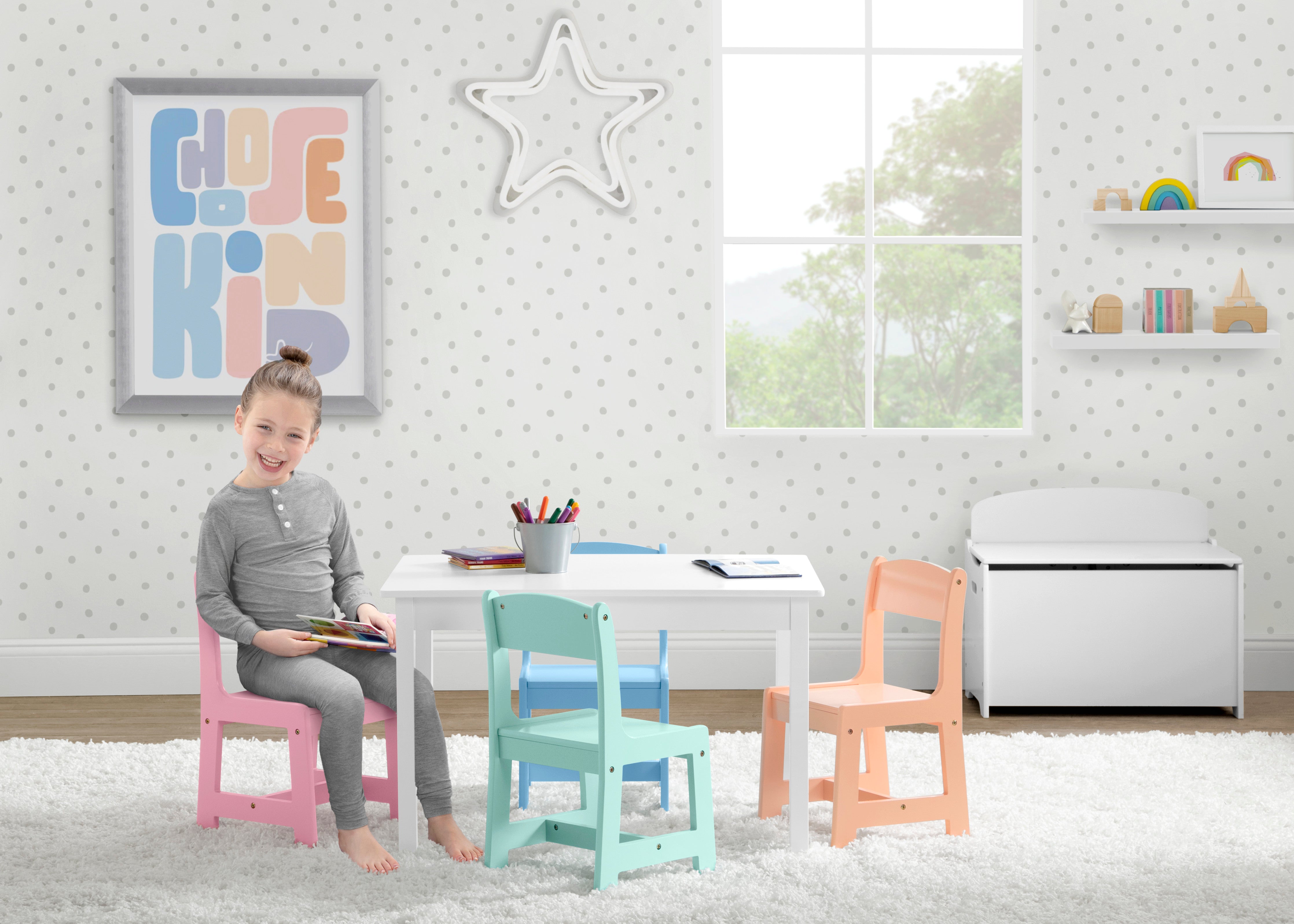 MySize Kids Table and Chairs Set - Adjustable Height Wooden Children's Play Table with 4 Matching Chairs - Perfect for Playroom, Classroom, or Home Learning Activities