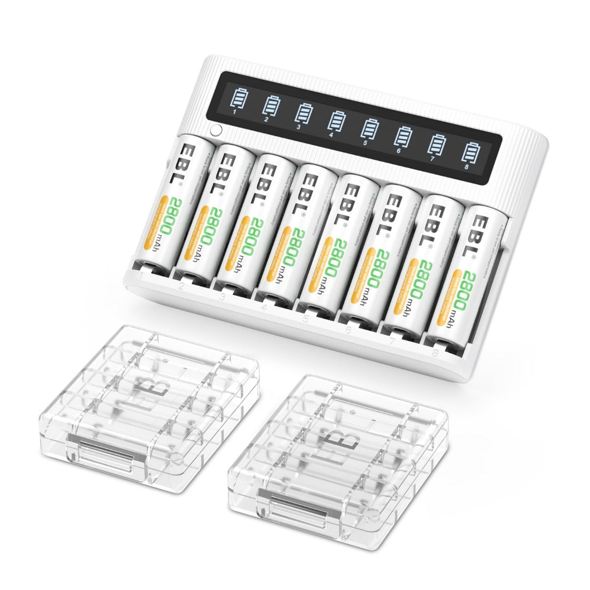 EBL AA AAA Rechargeable Batteries with FY 809 8 Bay LCD Battery Charger - Power Your Cameras, Toys, Flashlights & More