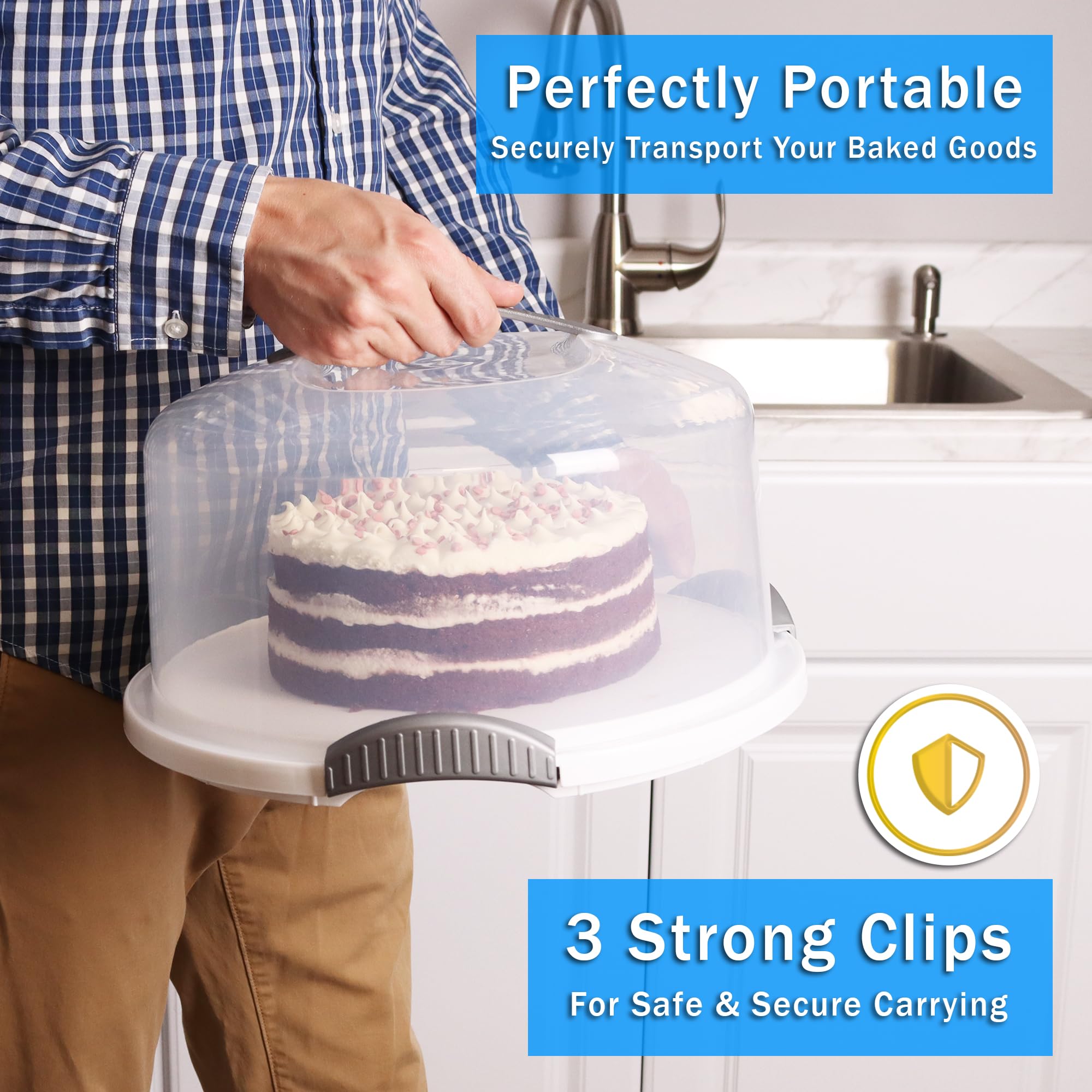 Extra Large 12 Inch Cake Carrier with Lid - 3 Layer Cake Storage Container, Clear Cake Dome for Transporting Cakes, Pies & Desserts - Perfect for Birthday Parties, Weddings & Bakery Storage
