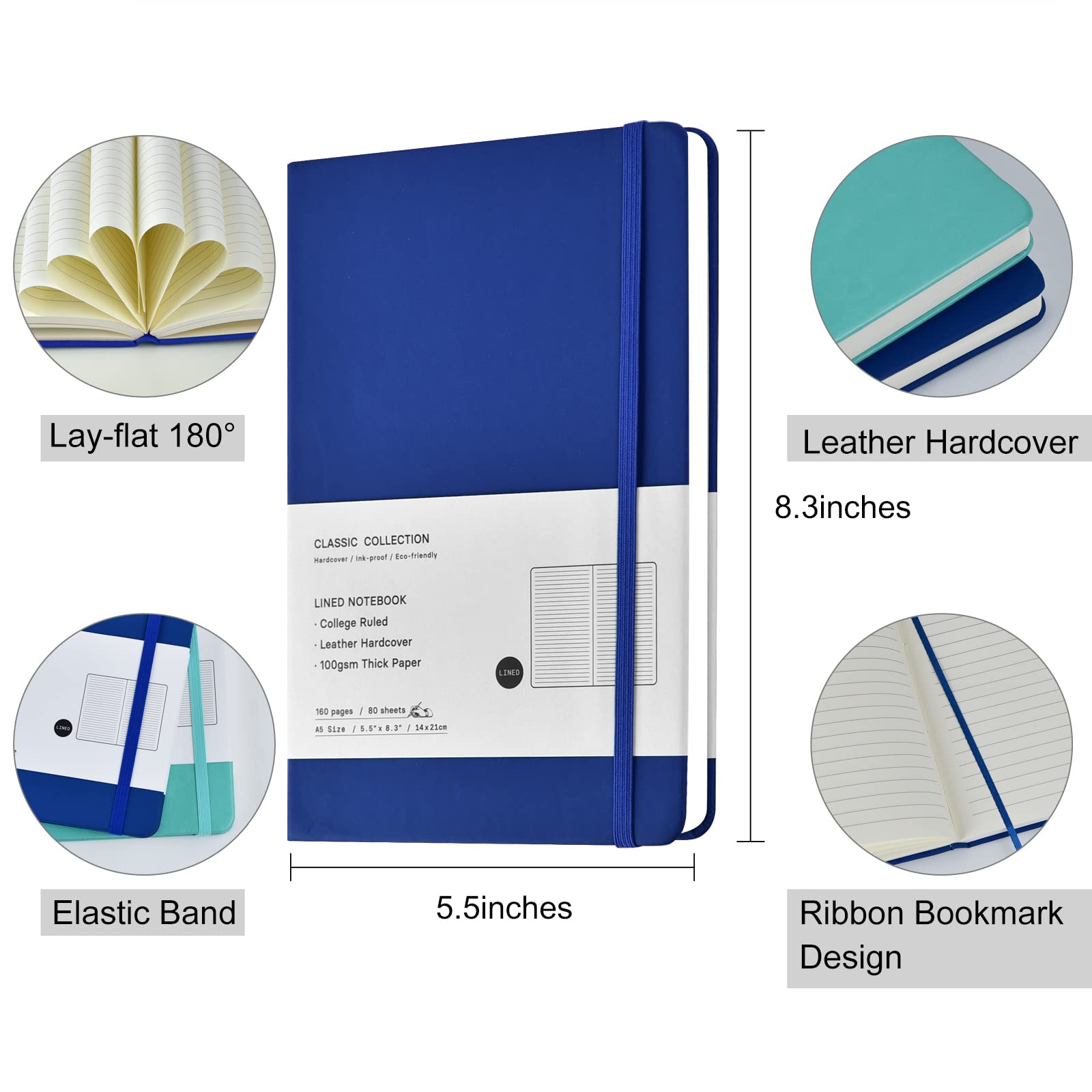 Coopay 24 Pack A5 Lined Hardcover Leather Journals - 160 Pages, 100GSM Thick Paper, 8.3