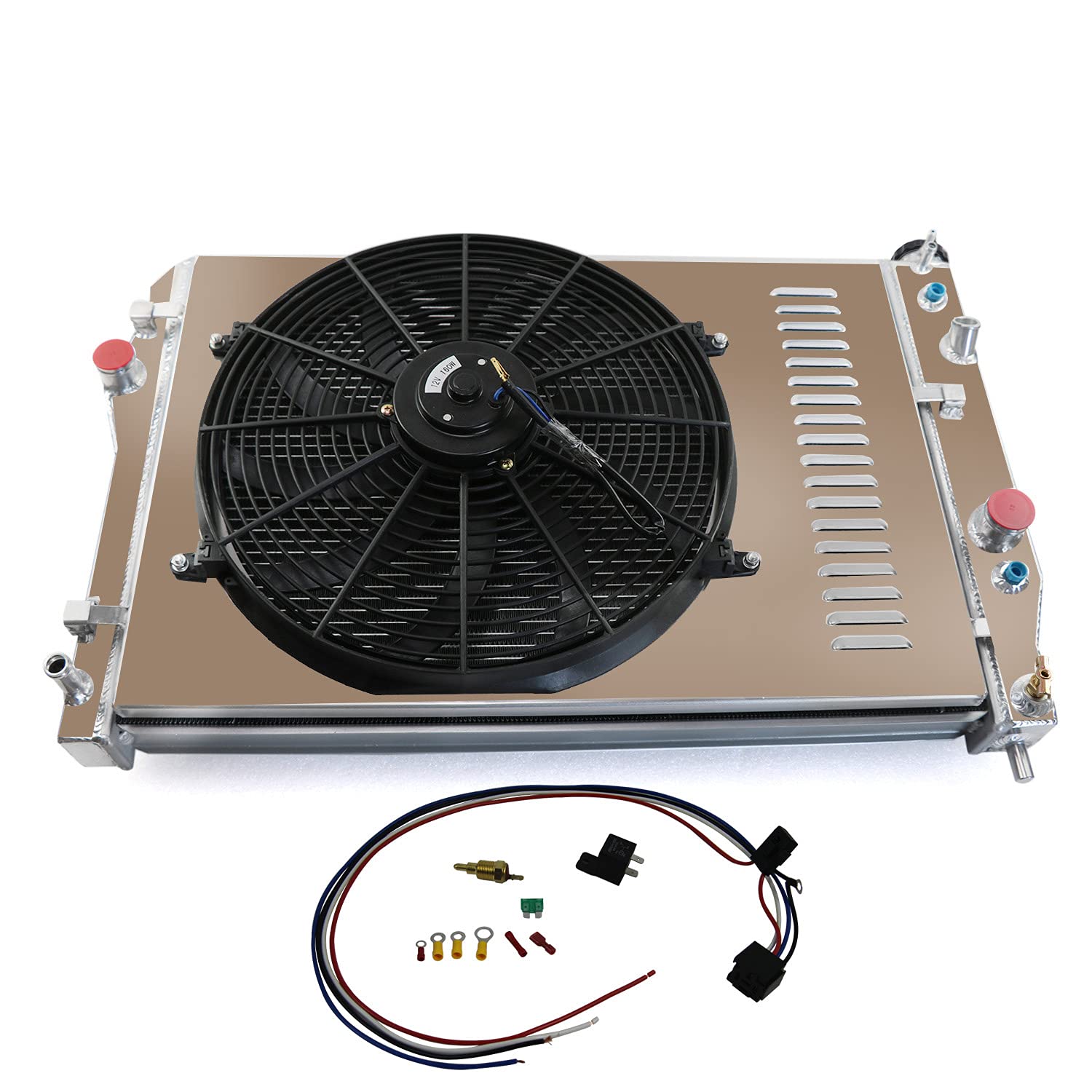High Performance 4-Row Aluminum Radiator with Shroud Fan Kit for 1993-2002 Chevy Camaro Z28 & Pontiac Firebird Trans Am V8 5.7L - Perfect for Racing, Off-Road & Hot Weather Driving