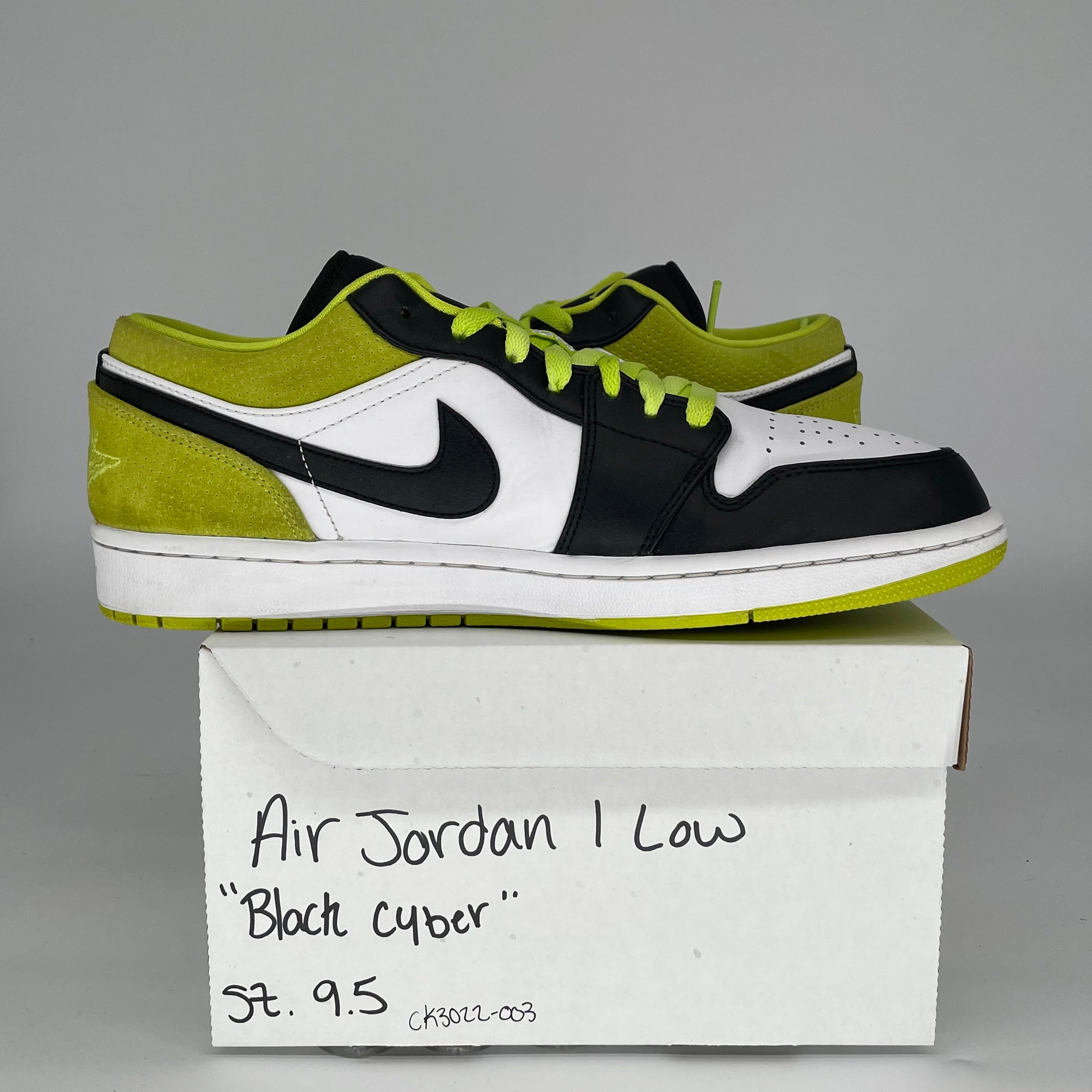 AIR JORDAN 1 LOW Black Cyber Men's Sneakers - Size 9.5 (CK3022-003) | Retro Basketball Shoes for Streetwear & Casual Outfits