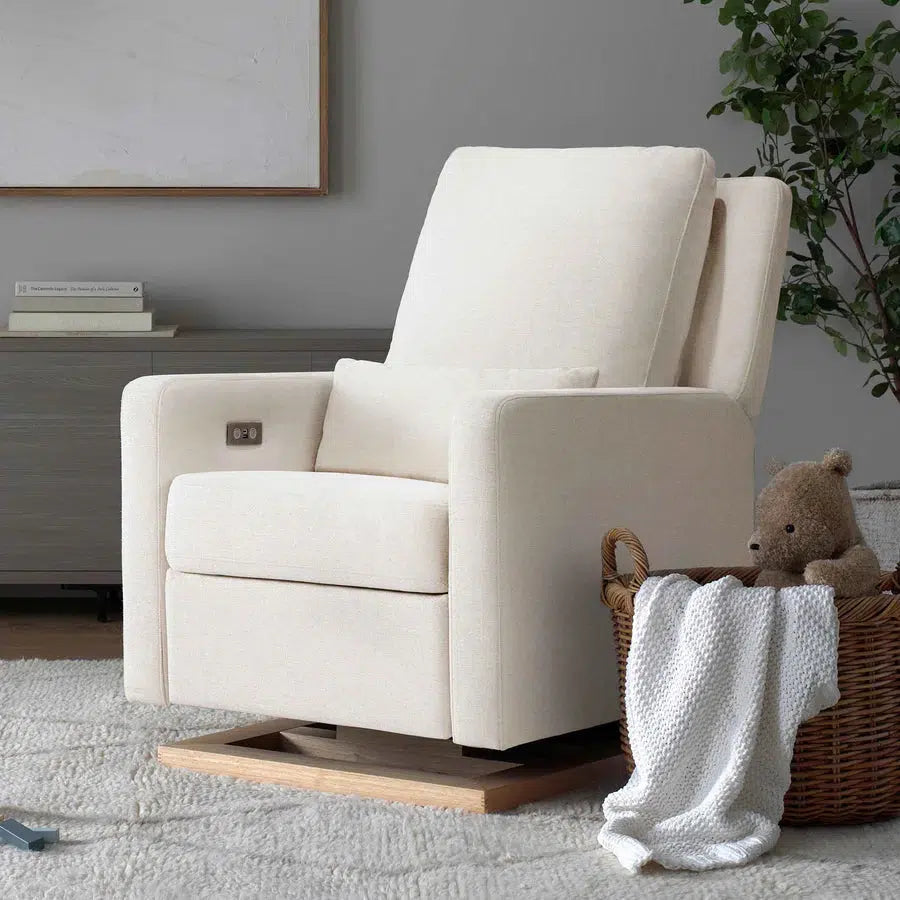Babyletto Sigi Electronic Glider and Recliner Chair - Cream Eco Weave Performance Fabric for Nursery, Breastfeeding & Relaxation | Modern Rocking Chair for Baby Room