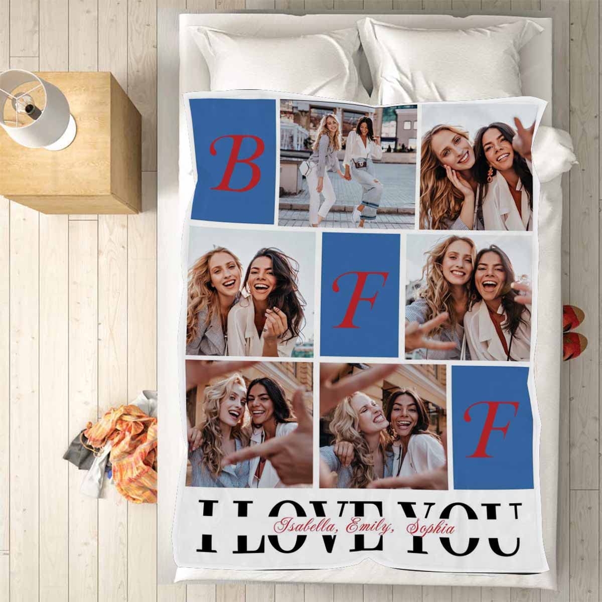 MyPupSocks Custom Photo Blanket - Personalized with 6 Pictures, Cute I Love You & BFF Designs - 30