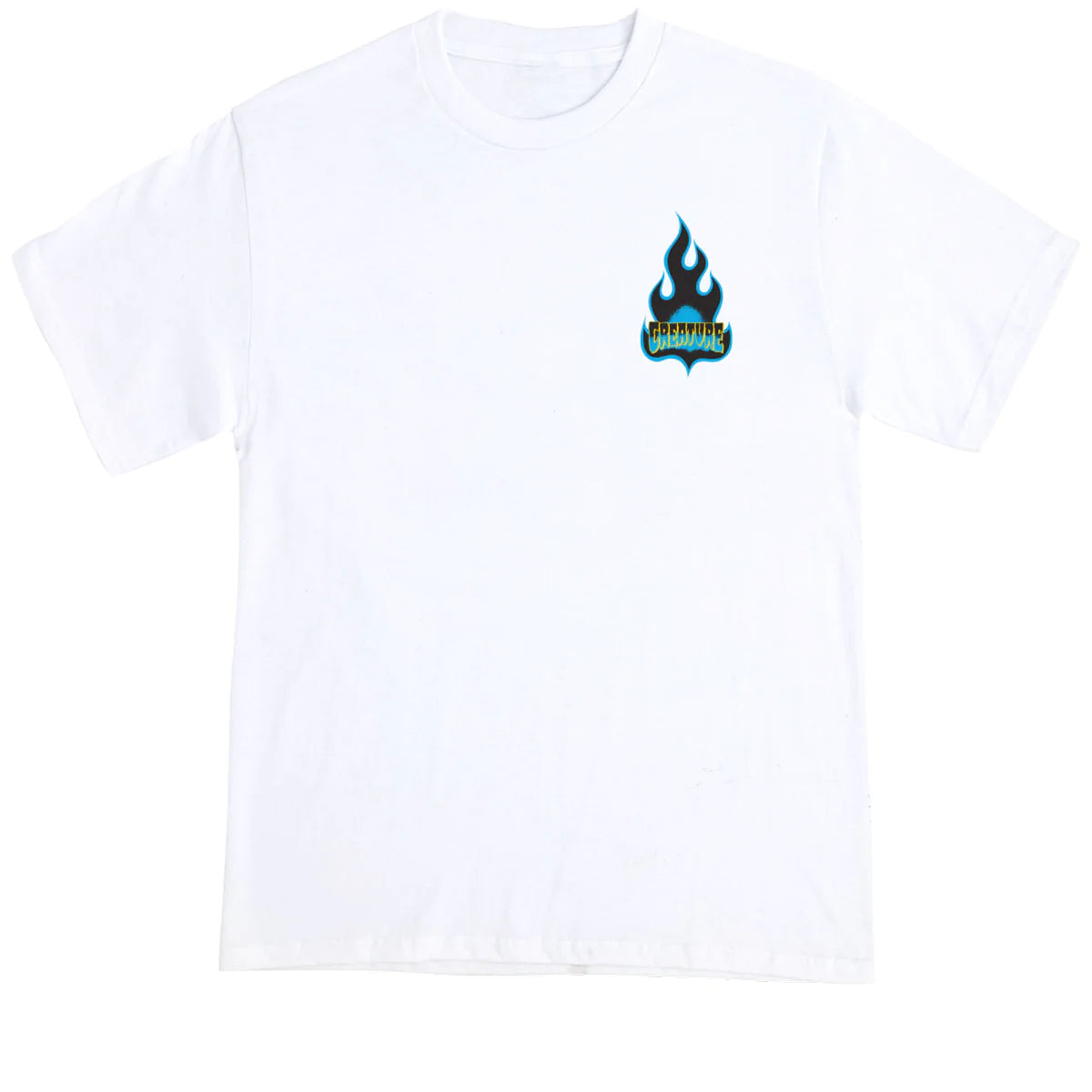 Creature Logo Flame Graphic T-Shirt for Men - White Cotton Tee for Casual Wear, Street Style & Everyday Outfits
