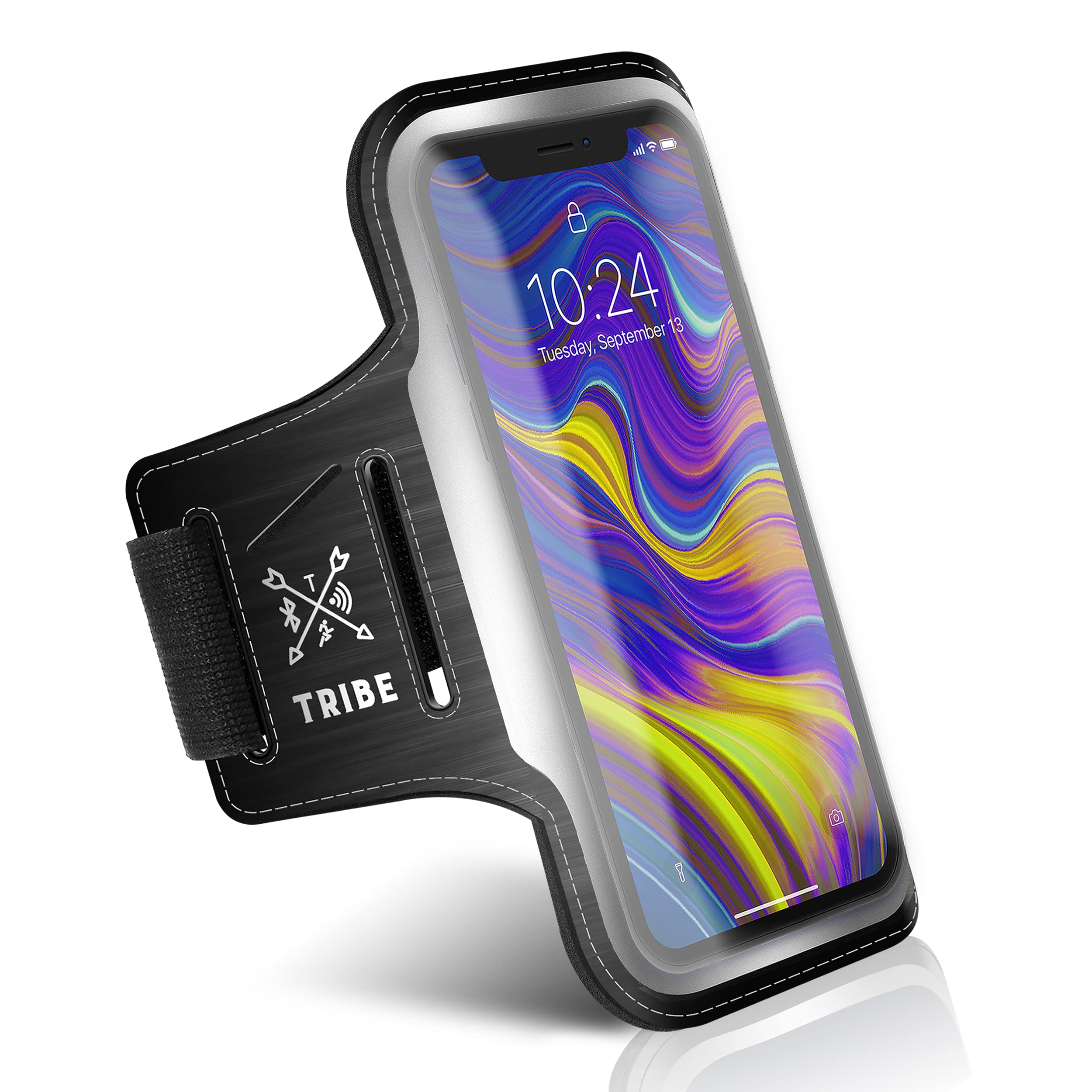 TRIBE Running Phone Holder Armband for iPhone & Galaxy - Adjustable Sports Armband for Women & Men - Perfect for Running, Jogging, Walking, Gym Workouts - Fits All Smartphones with CC/Key Pocket - Stay Connected During Outdoor Activities & Fitness Training