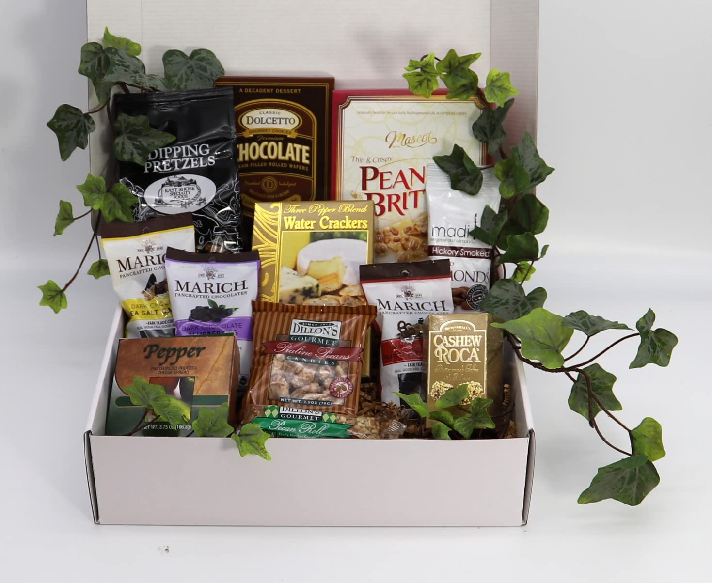 Rocky Mountain Christmas Gift Basket - Gourmet Snacks Box with Pretzels, Chocolate Covered Fruits & Nuts, Wafers, Pecan Roll, Cheese Spread, Roca & Peanut Brittle | 13x13x3 Inches, 3.19 lbs | Perfect Holiday Gift for Family, Friends & Corporate Events