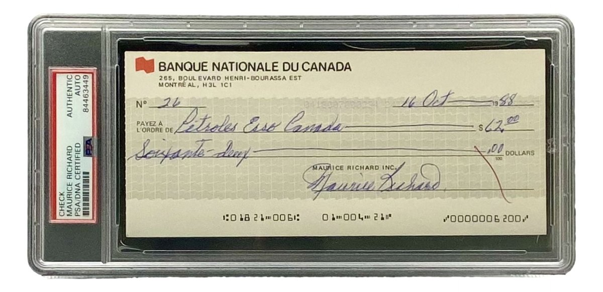 Maurice Richard Autographed Montreal Canadiens Bank Check #26 PSA/DNA Certified - Perfect for Hockey Memorabilia Collectors and Sports Fans Display