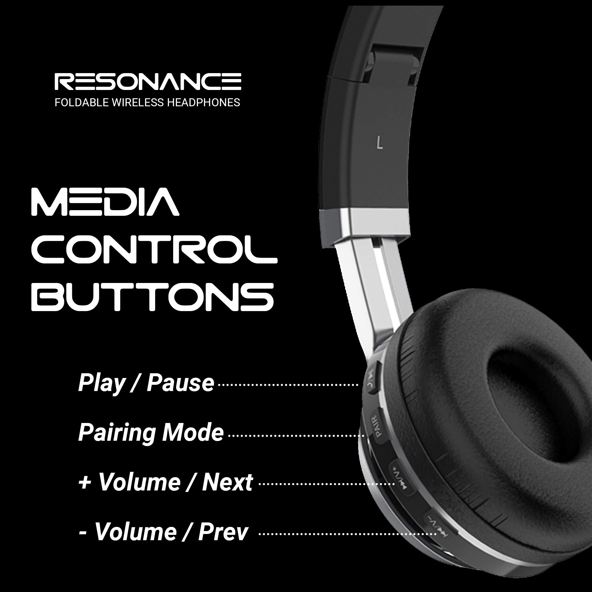 Aduro Resonance Wireless Over-Ear Headphones with Mic - Foldable, Rechargeable Bluetooth Headset for Work, Travel & Gaming (Black/Silver) - Perfect for Office, Commuting & Home Entertainment