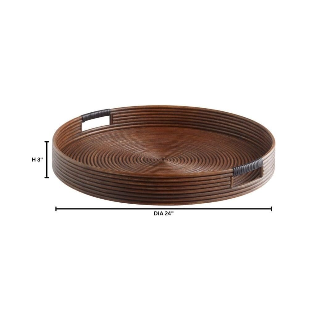 Cyan Design 11717 Papeete Round Tray - Large Brown Rattan Serving Tray for Coffee Table, Dining Table, or Home Decor | Perfect for Entertaining Guests or Displaying Decor Items