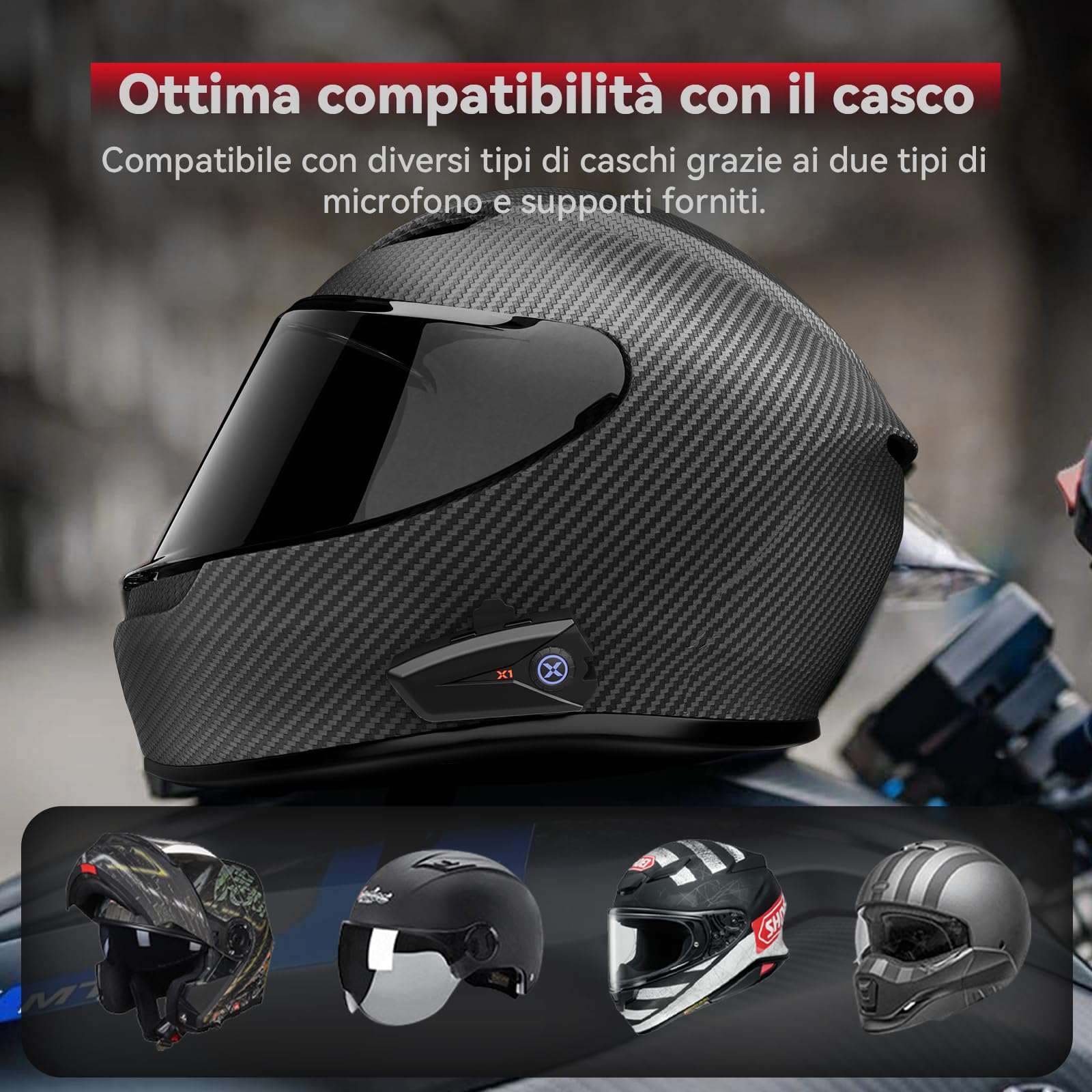 X1 Motorcycle Bluetooth Helmet Headset V5.3 with Voice Assistant - 40mm HD Speakers, IP67 Waterproof, 60-Hour Playtime - Perfect for Motorcycle Riding, Skiing & Solo Adventures