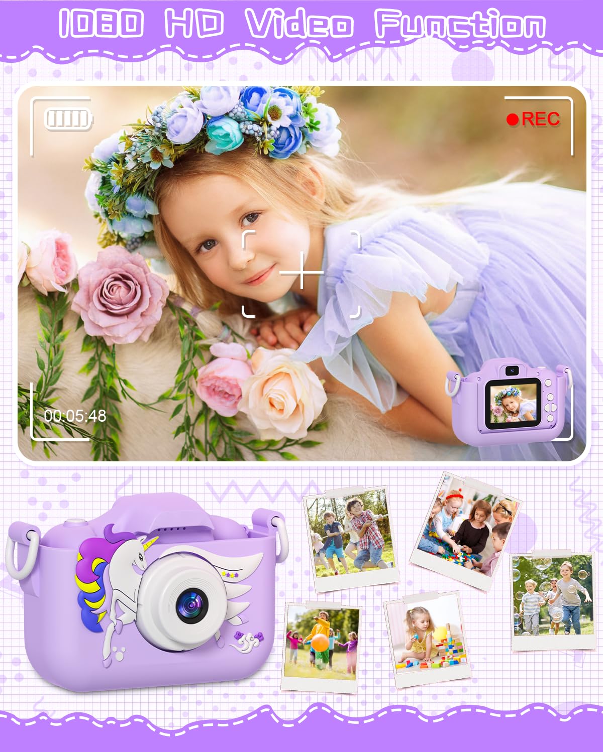 CIMELR Kids Digital Camera for Girls & Boys Ages 3-12 - 1080P HD Children's Camera with 32GB TF Card - Perfect Christmas Birthday Gift (Purple) | Outdoor Travel, Party & Learning Photography Toy