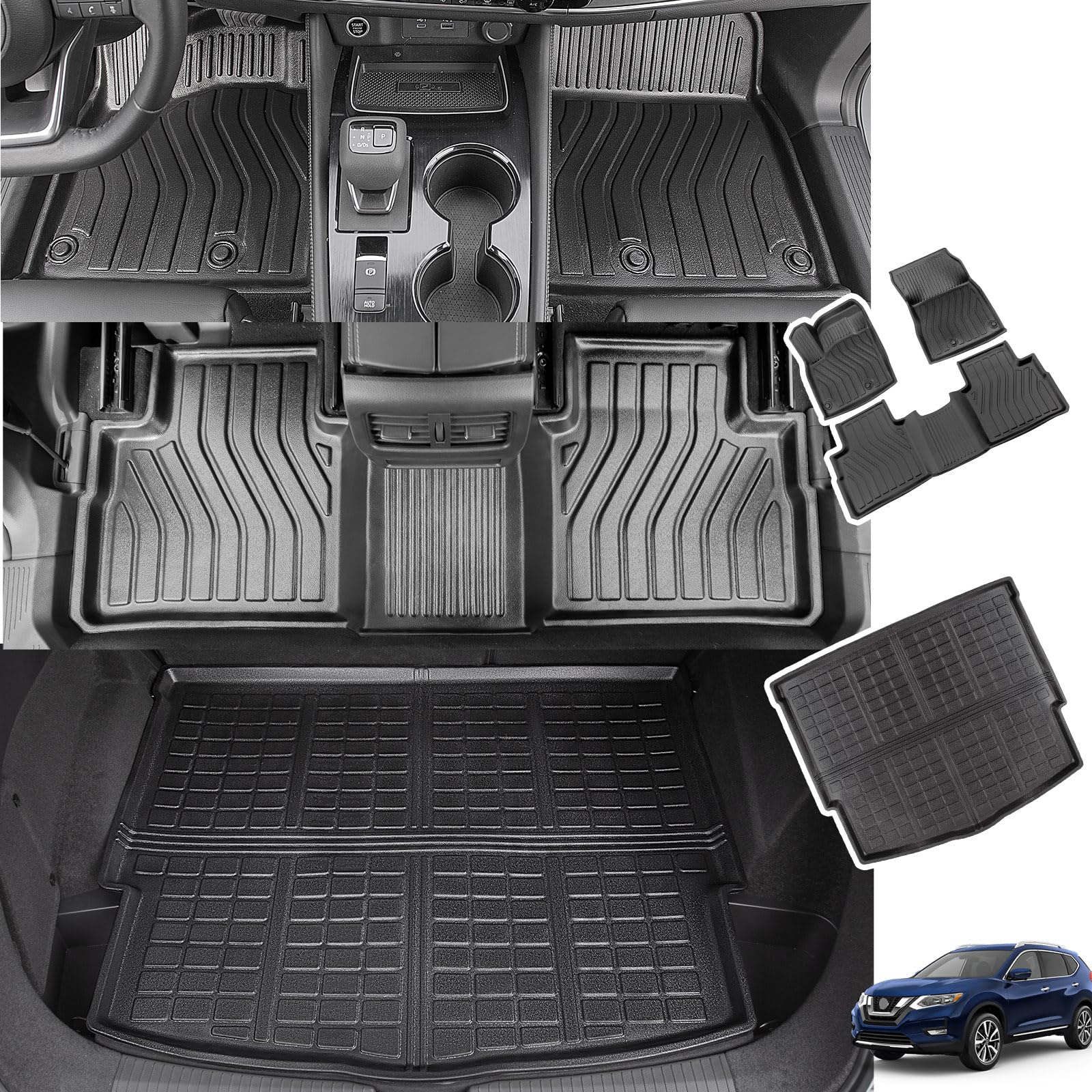 Premium TPE All-Weather Floor Mats & Cargo Liner for 2021-2025 Nissan Rogue | Custom Fit Car Mats Accessories | Perfect for Road Trips, Daily Commute & Pet Owners