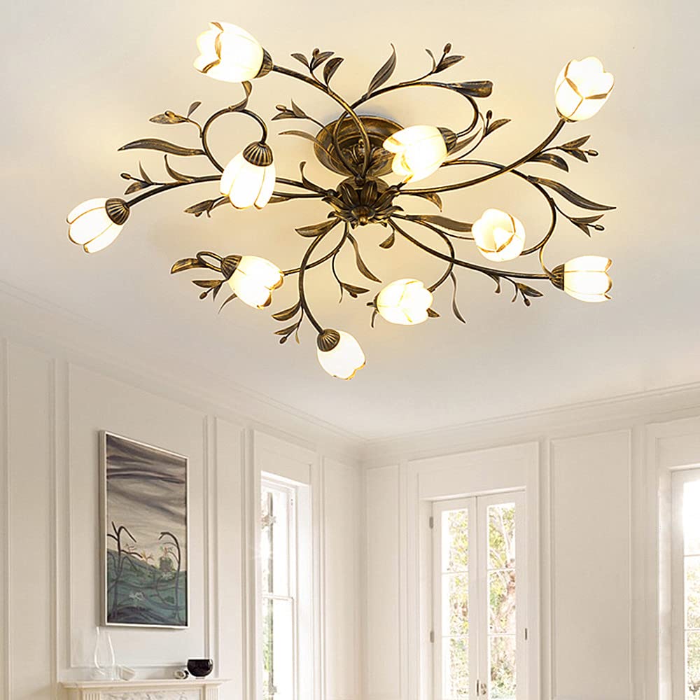 Farmhouse Semi Flush Mount Ceiling Light Fixture - Vintage Bronze Industrial Pendant with Glass Shade for Kitchen Island, Dining Room & Bedroom Lighting | Perfect for Rustic, Retro & Modern Home Decor