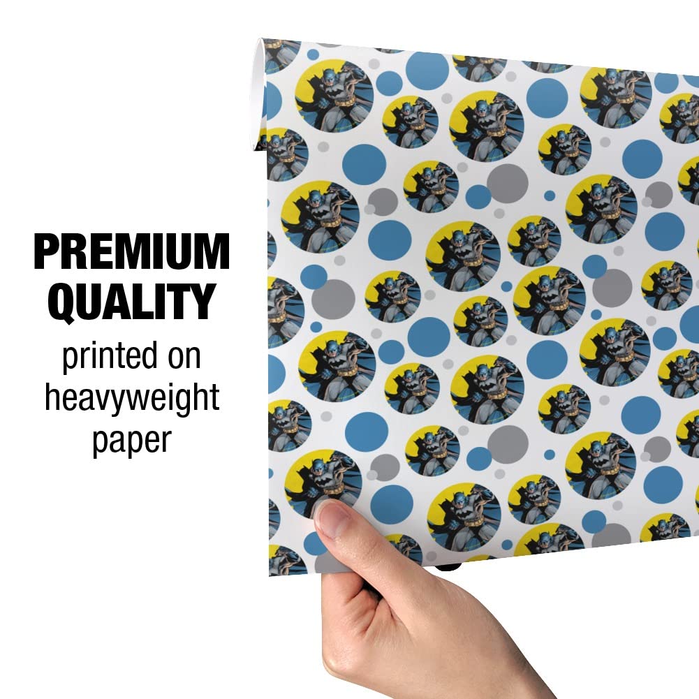 Batman Themed Gift Wrap Paper Roll - Premium Quality Wrapping Paper for Birthday, Christmas Gifts - DC Comics Superhero Design for Party Decorations & Present Wrapping