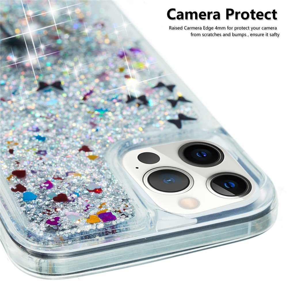 Glitter Liquid Case for iPhone 13 Pro Max - Sparkle Sequin Floating Quicksand Transparent TPU Shockproof Protective Cover - Dandelion Design - Perfect for Parties, Nightlife & Everyday Protection