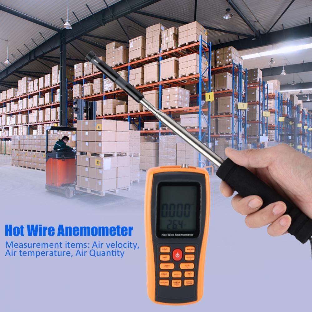 GM8903 Hot Wire Anemometer - Digital Wind Speed Meter with Temperature Measurement, Portable Air Flow Tester for HVAC, Industrial, and Outdoor Use
