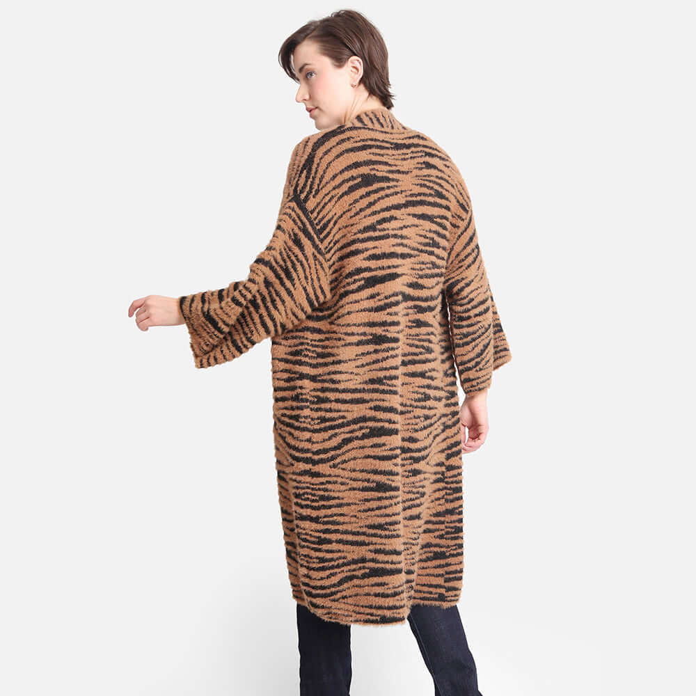 Stylish Tiger & Zebra Print Bell Sleeve Cardigan Sweater - Women's Fashion Knitwear for Casual Outfits, Office Wear & Date Nights