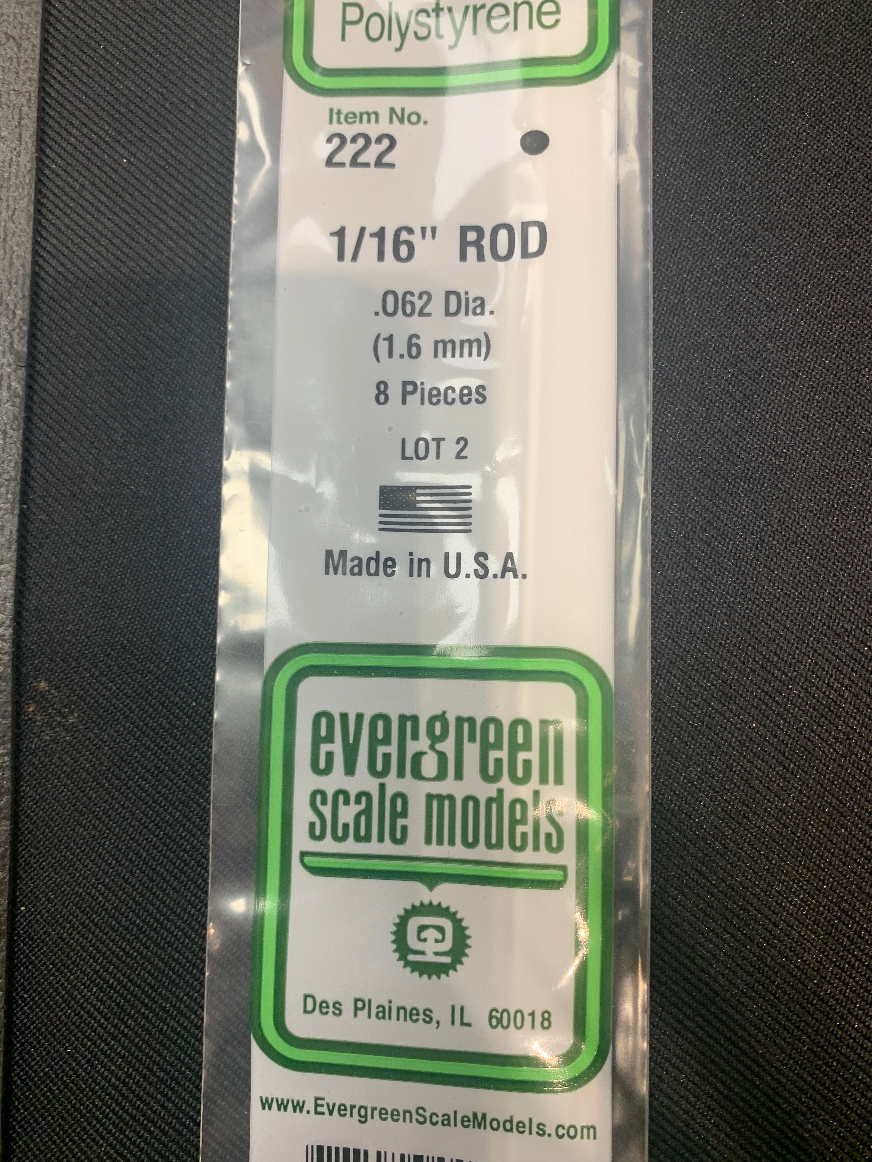 Evergreen Polystyrene Rod #222 - 1/16