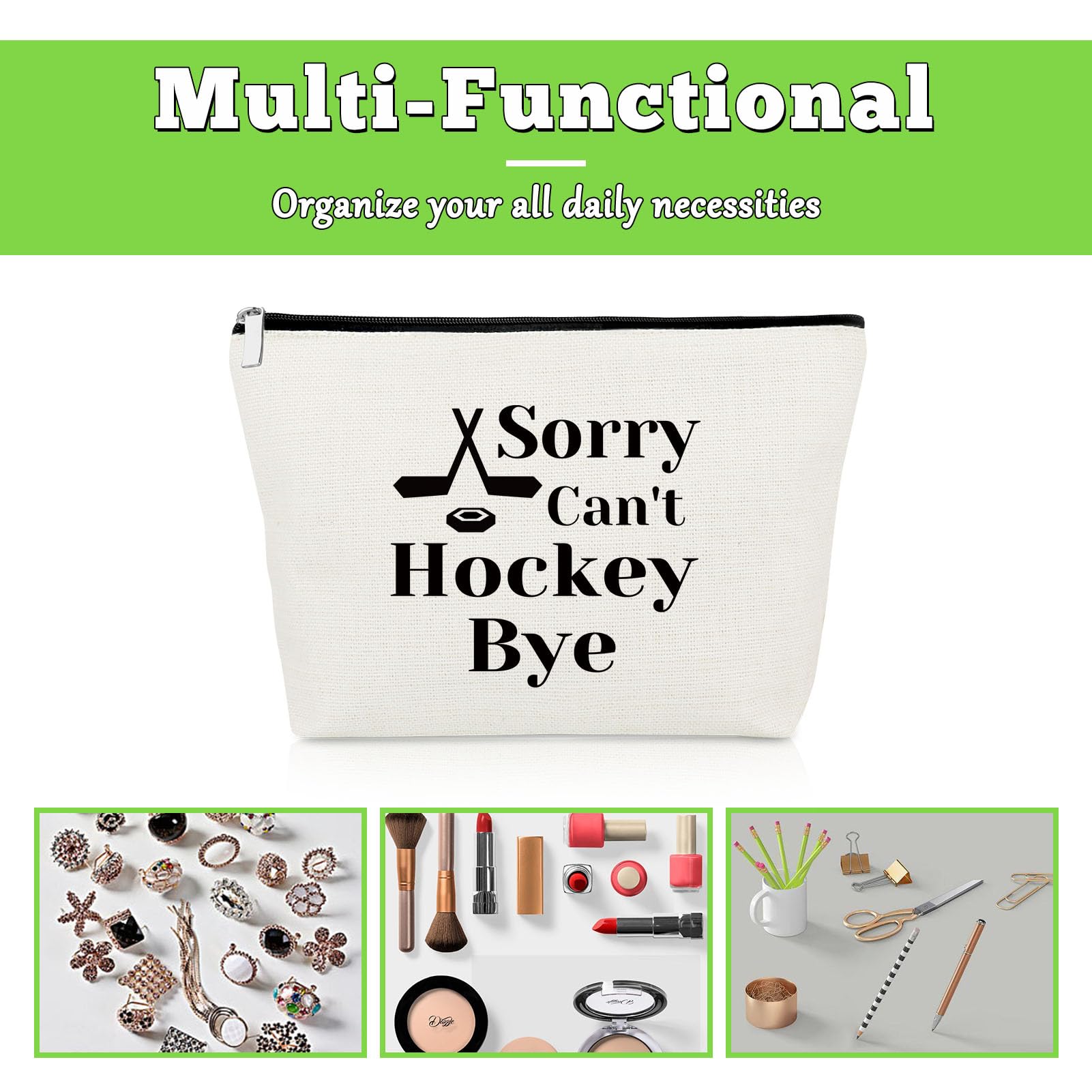 Hockey Themed Makeup Bag - Perfect Gift for Hockey Players, Coaches, Fans & Hockey Moms - Great for Christmas, Birthday & Retirement Presents - Durable Cosmetic Pouch for Skating Rinks, Locker Rooms & Travel