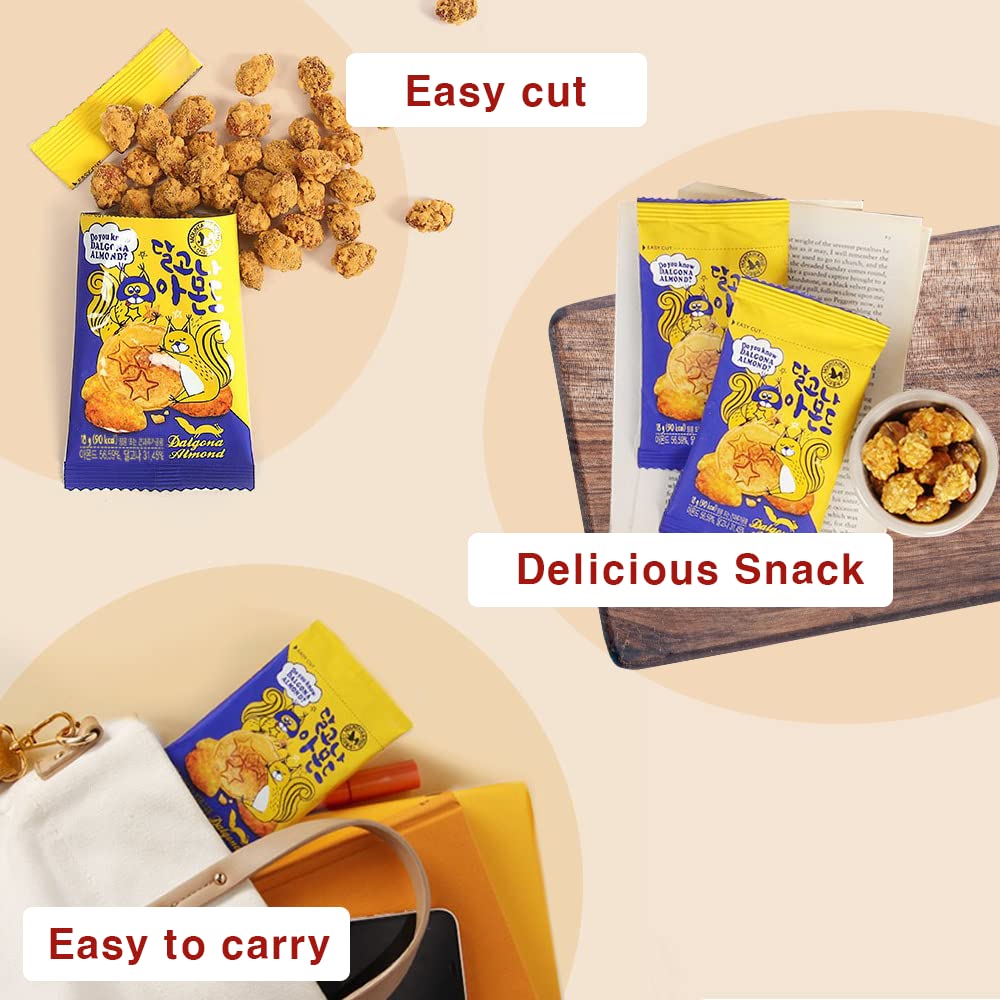 Premium Korean Honey Butter Almond Snacks - Crunchy Dalgona Coated Almonds for Adults & Kids - Healthy Gourmet Nut Treat - Perfect for Office Snacks, School Lunches, Travel & Movie Nights (10-Pack)