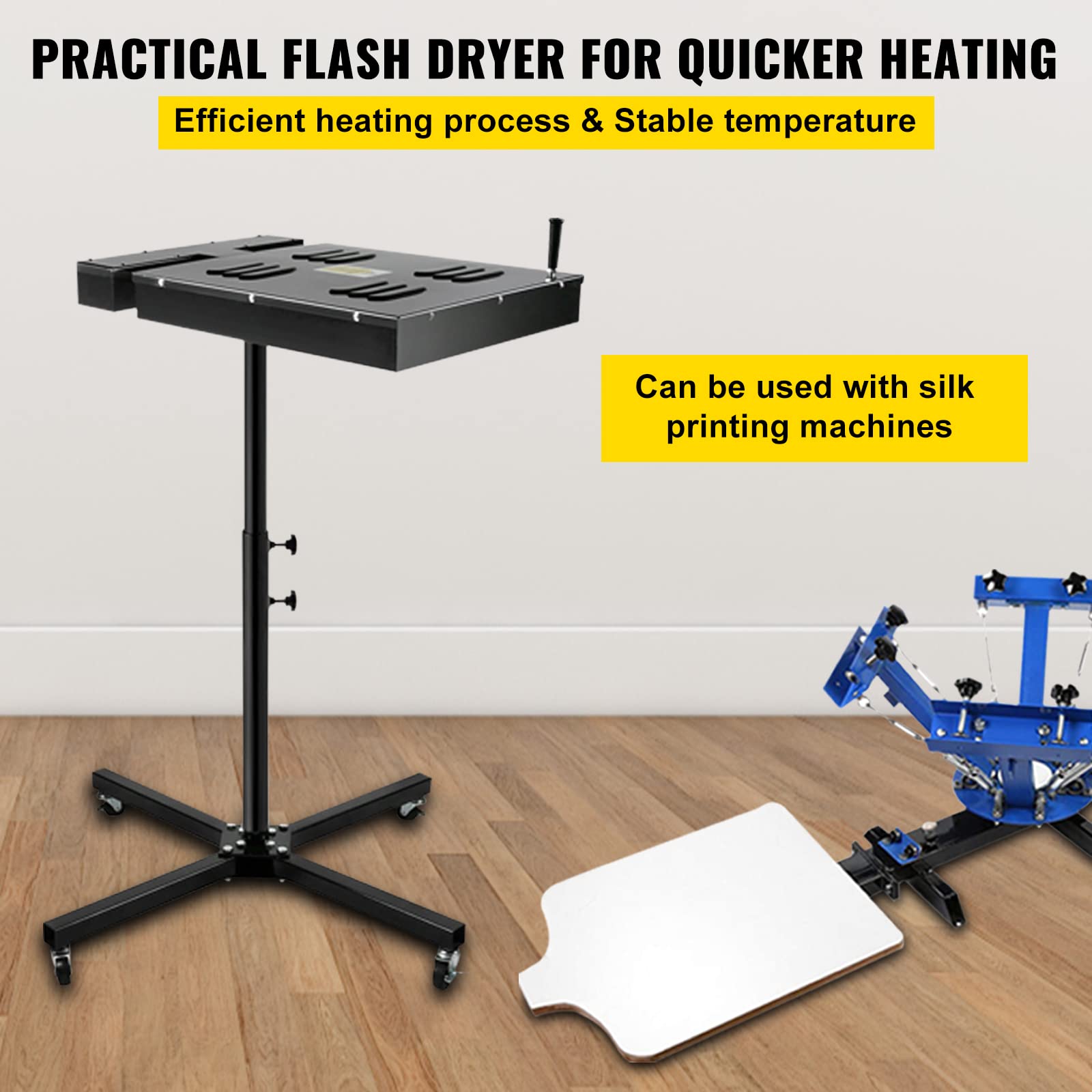 VEVOR 16x16 Inch Screen Printing Flash Dryer - 1700W Adjustable Stand with Temperature Display for T-Shirt Curing & DIY Projects | Perfect for Home Studios & Small Businesses