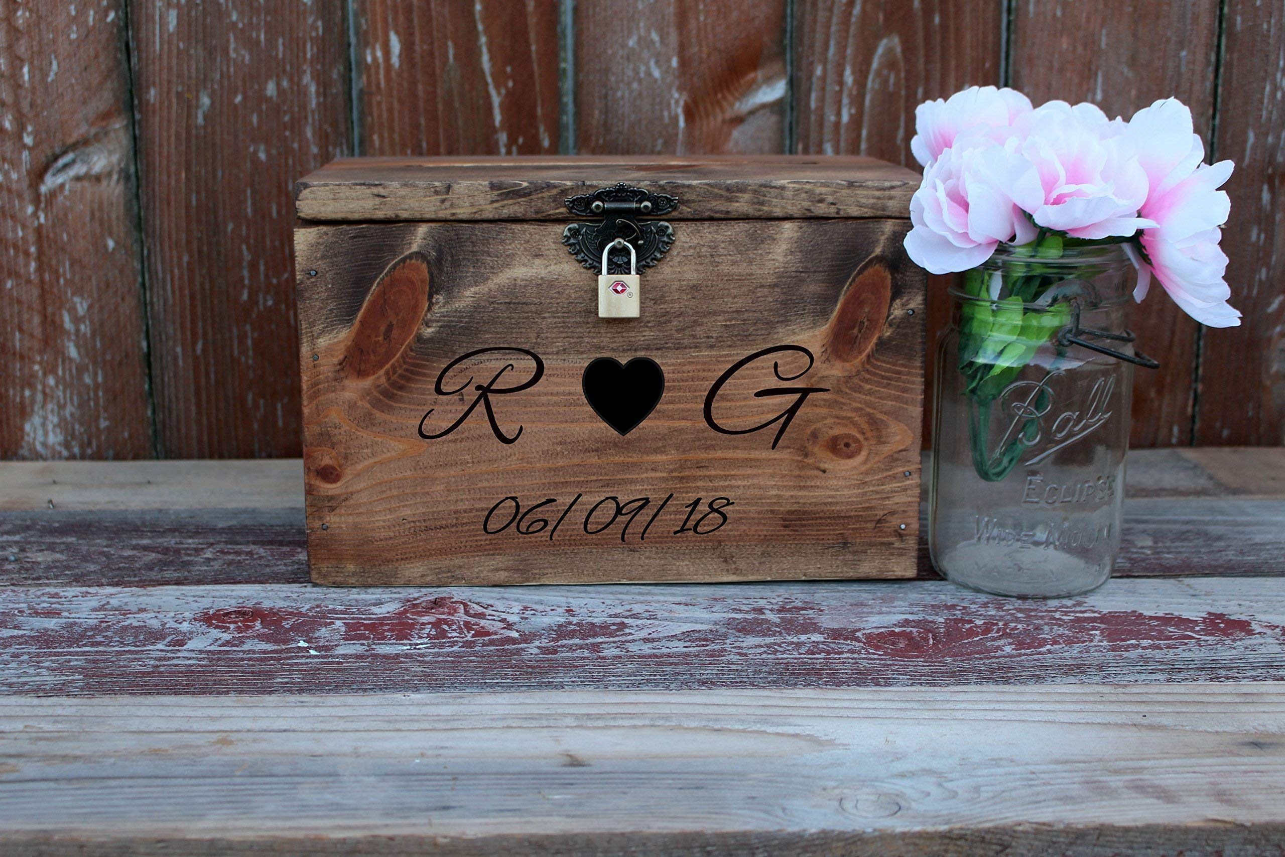 Personalized Engraved Wood Wedding Card Box with Slit and Lock - Elegant Gift for Wedding, Anniversary & Bridal Shower - Perfect for Reception, Guest Book Table & Home Decor