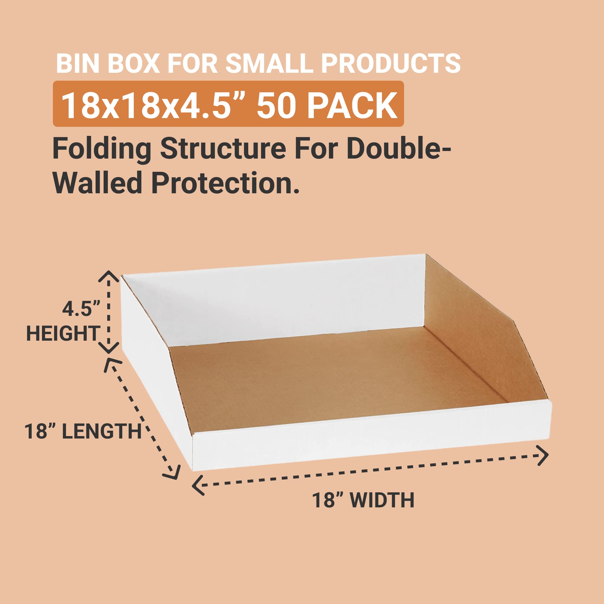 AVIDITI 18x18x4.5 Inches Corrugated Cardboard Storage Bins - 50 Pack Moving Boxes for Home Organization, Packing Supplies & Warehouse Storage | Perfect for Moving Houses, Office Supplies Storage and Retail Packaging
