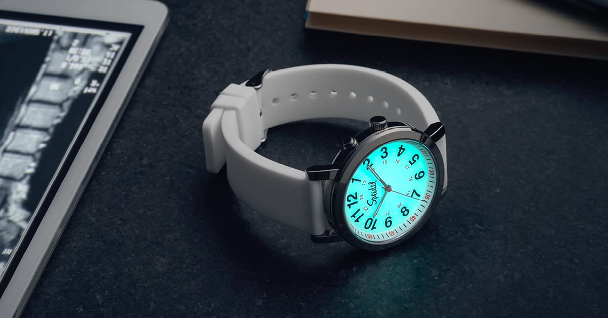 Speidel Glow Scrub Watch with Electroluminescent Dial - Water Resistant 3ATM for Nurses, Doctors & Students - Engraved Blue Watch for Night Shifts & Low Light Conditions