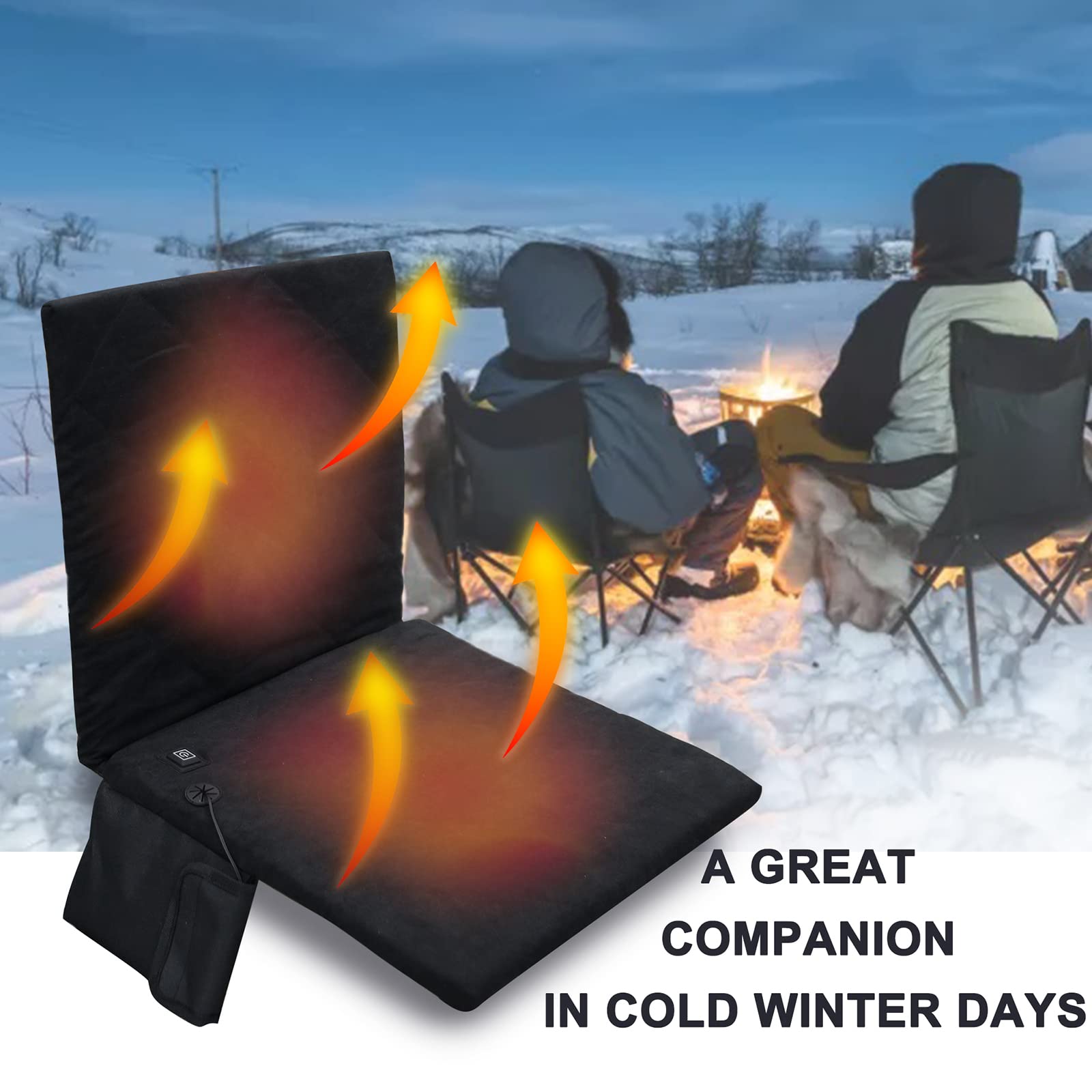 Portable Heated Seat Cushion with Back Support - 3 Heat Levels for Home, Office, Camping & Travel - Ideal for Stadium Events, Outdoor Activities & Winter Comfort