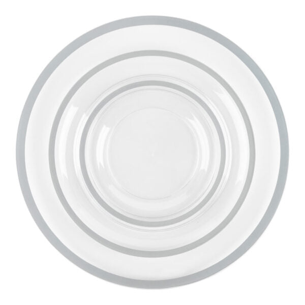 24-Pack Clear & Silver Rim Plastic Dinnerware Set for 8 Guests - Elegant Disposable Plates, Bowls, Cups & Cutlery - Perfect for Parties, Weddings, Picnics & Outdoor Events