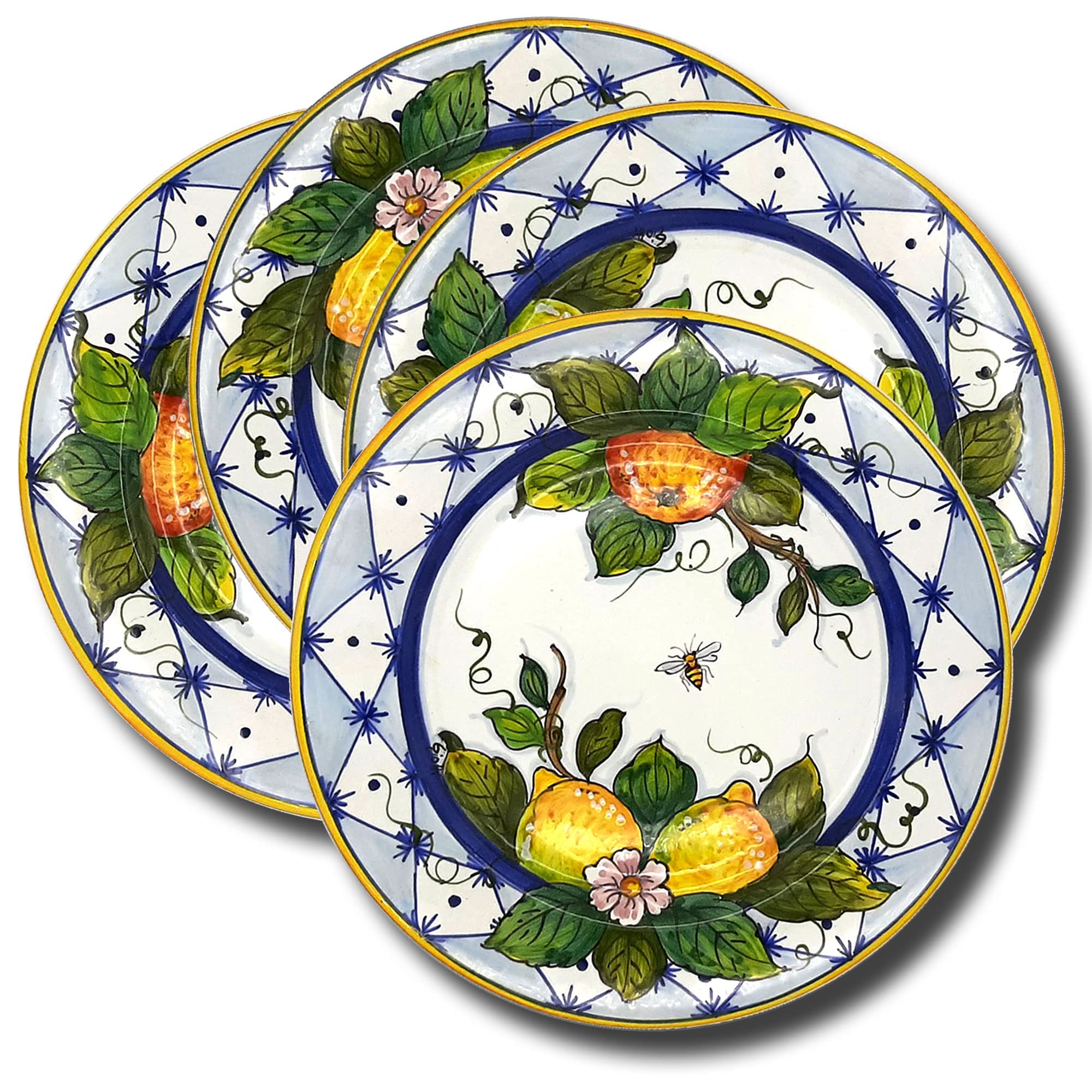 Italian Ceramic Dinnerware Set for 4 - Hand Painted Tuscan Pottery Plates & Bowls - Authentic Ischia Lemons Design - Elegant Kitchen & Dining Table Decor - Perfect for Family Dinners, Entertaining Guests, and Italian-Themed Parties