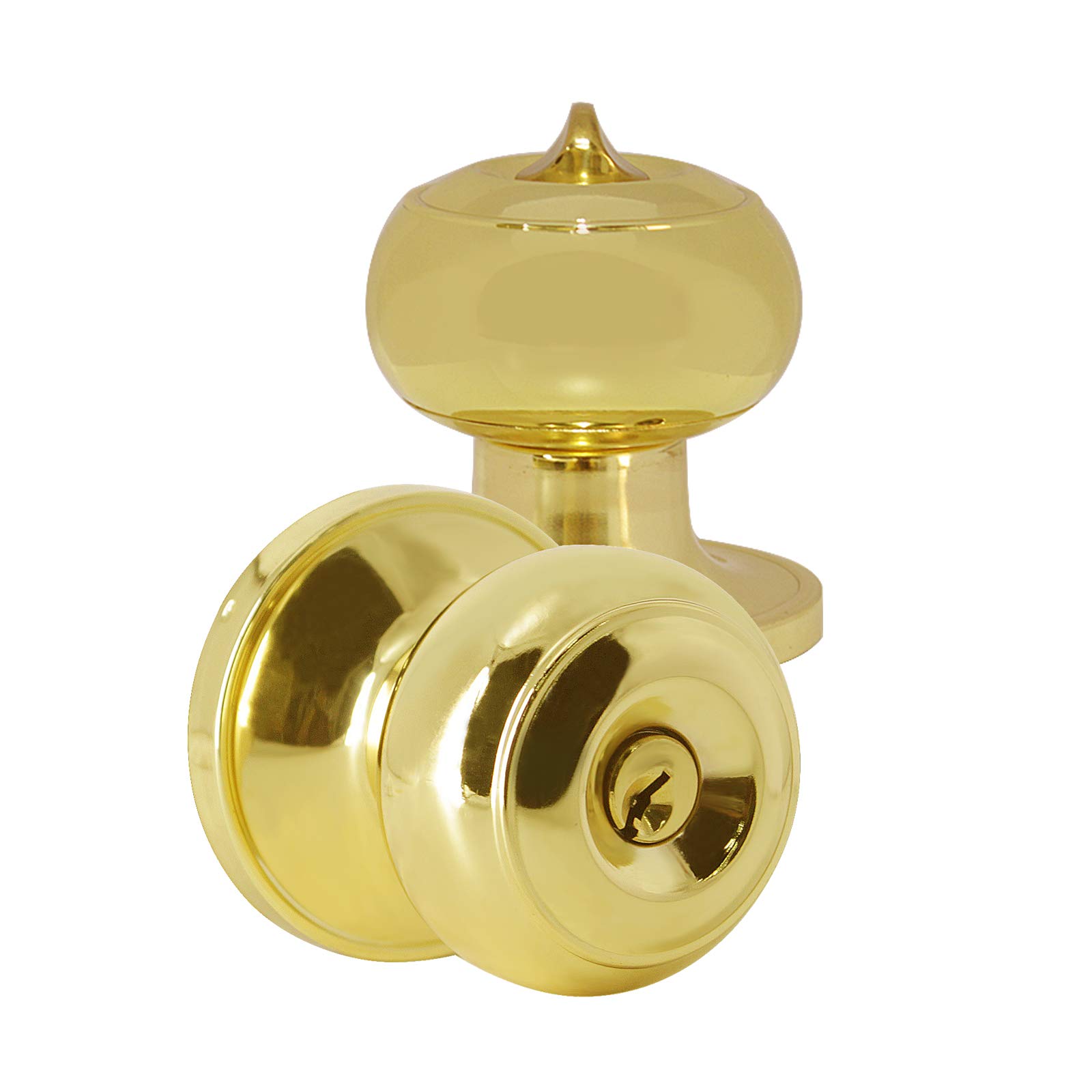 Probrico Keyed Entry Door Knob with Lock - Polished Brass Flat Ball Design for Exterior & Interior Doors (Front/Back) - Secure Home & Office Entry - 1 Pack - Perfect for Residential Homes, Apartments, and Commercial Buildings