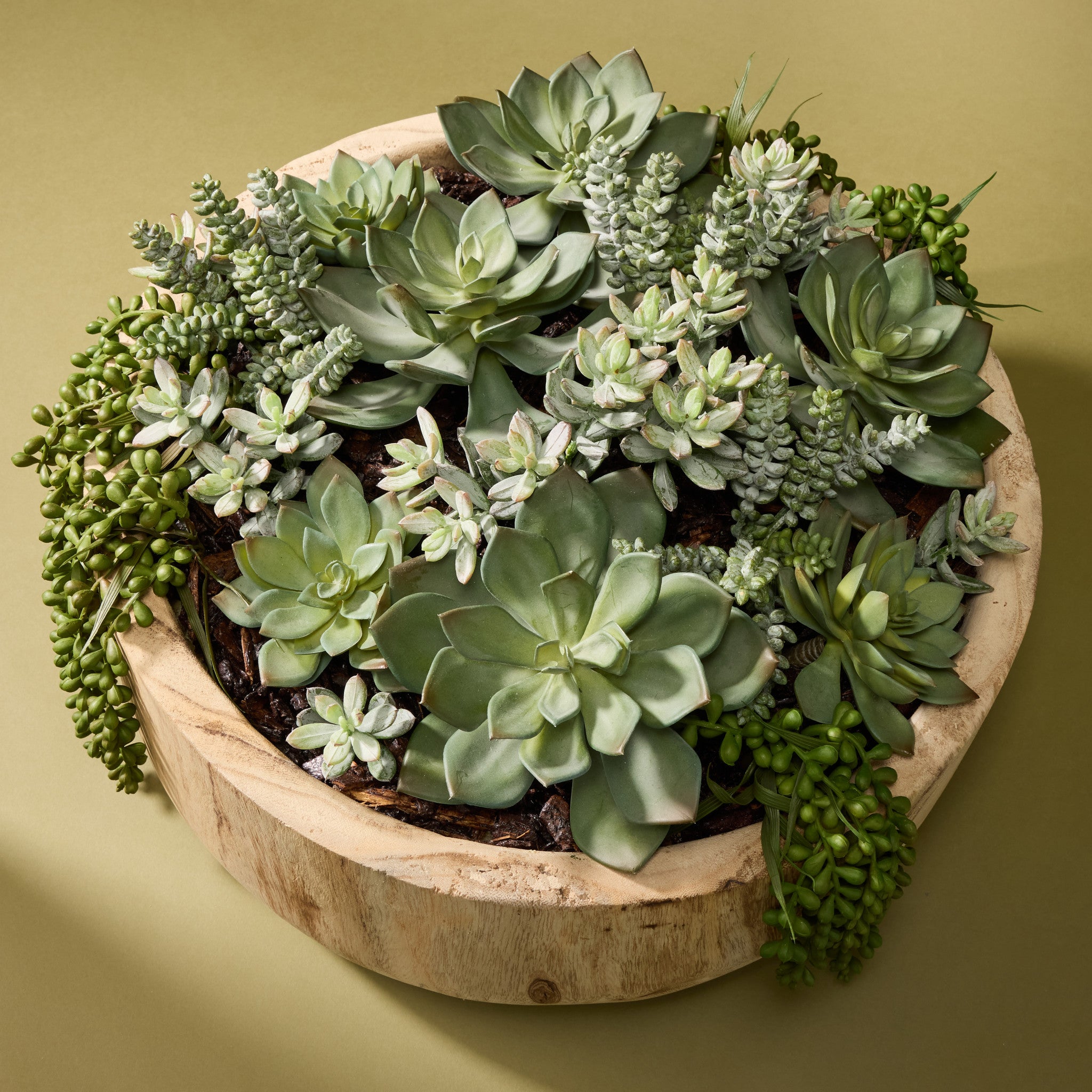 45cm Faux Succulent Garden in Dansk Bowl - Artificial Plants for Home Decor, Office Desk & Wedding Centerpieces