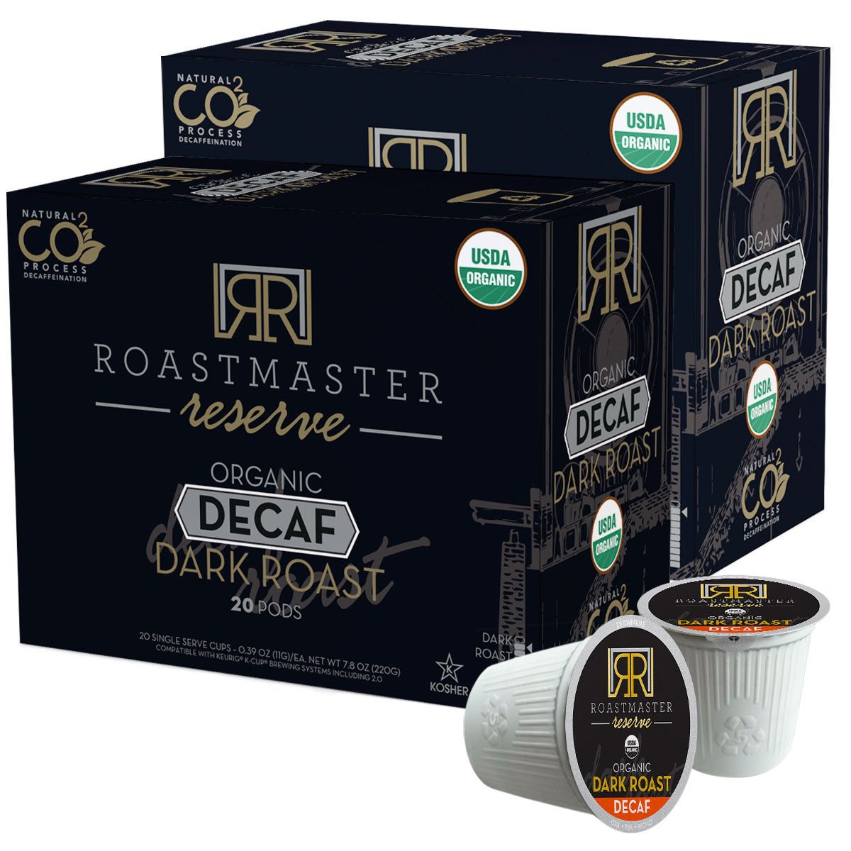 Organic Dark Roast Decaf Coffee Pods - Roastmaster Reserve - 40 Count | Compatible with Keurig 2.0 | Perfect for Home & Office Brewing