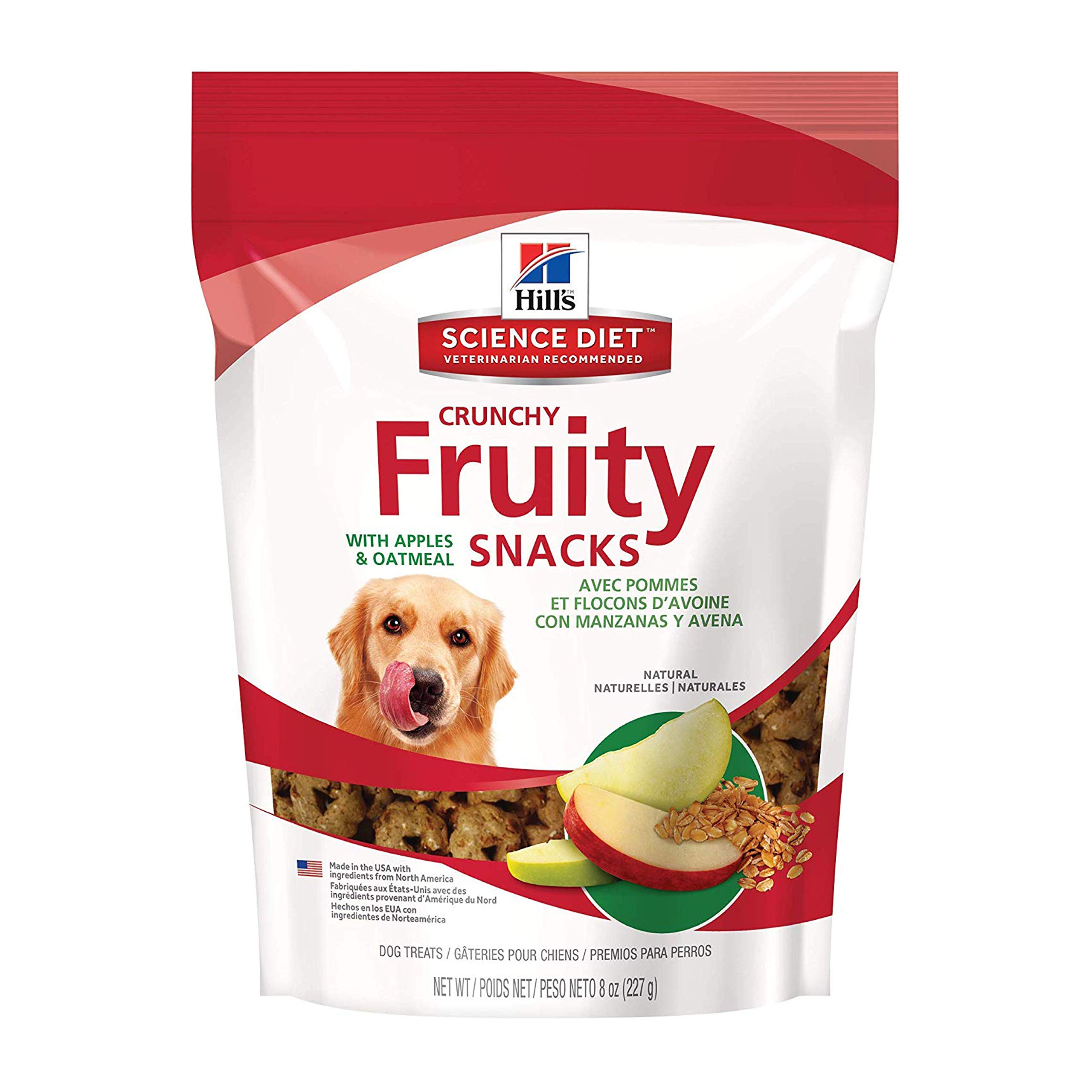Hill's Natural Fruity Crunchy Dog Treats with Apples & Oatmeal - Healthy Snacks for All Life Stages, 8 oz Bag - Perfect for Training Rewards and On-the-Go Treats