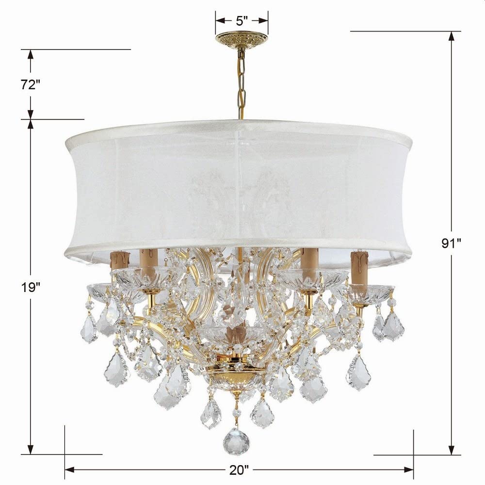 Brentwood 6-Light Strass Crystal Gold Drum Shade Chandelier - Elegant Ceiling Lighting Fixture for Dining Room, Living Room & Bedroom