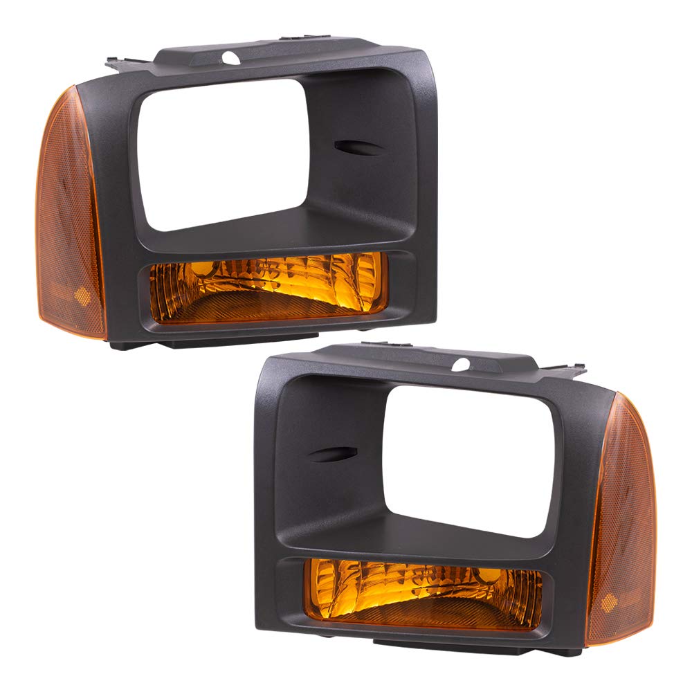 Brock Replacement Front Marker Lights with Black Bezels for 2005-2007 Ford F250 F350 F450 Super Duty - Driver & Passenger Side Park Signal Lights | Perfect for Off-Roading & Night Driving