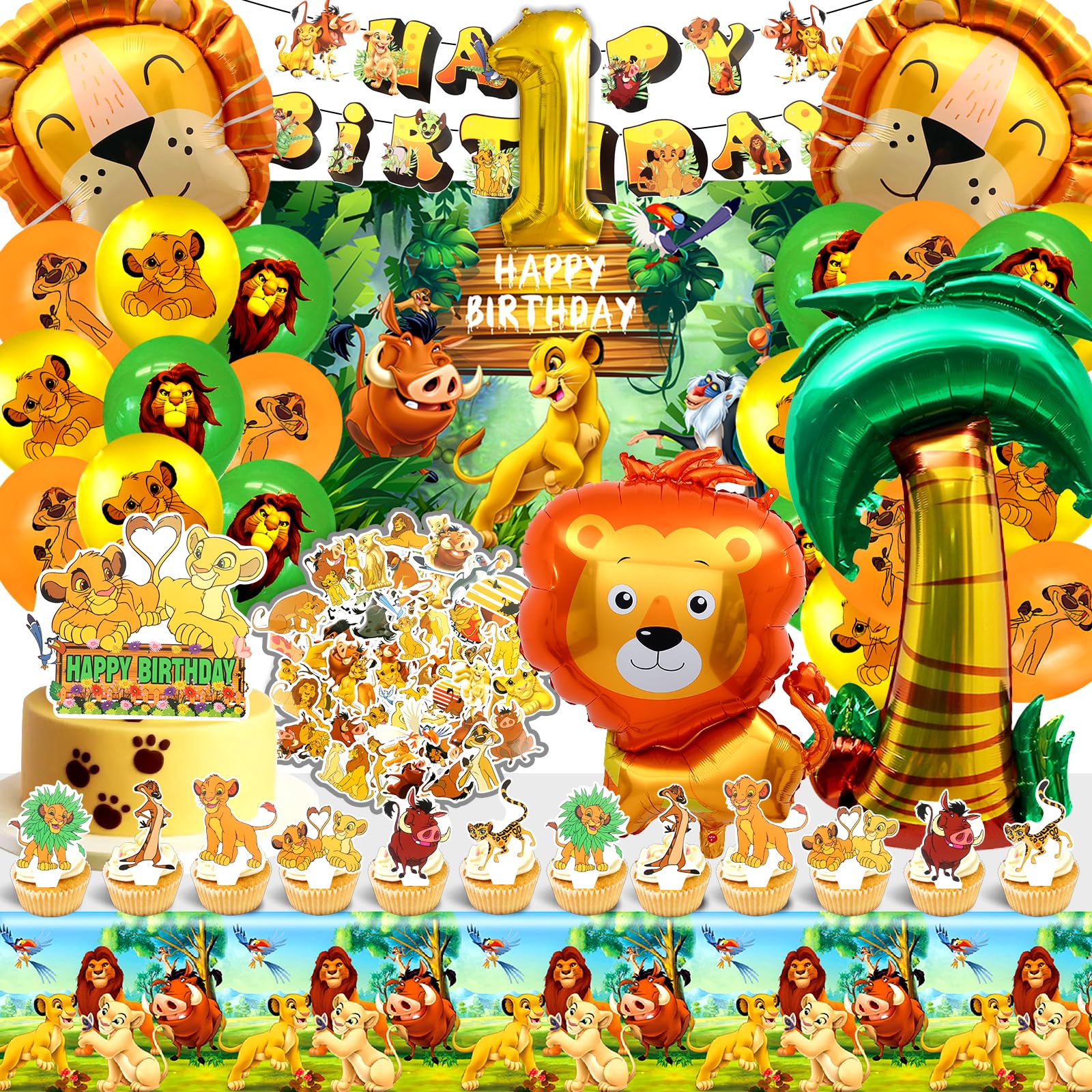 1st Birthday Lion Theme Party Decorations Set - Balloons, Tablecloth, Birthday Flag for Baby Boy & Girl - Perfect for Kids' Birthday Parties, Baby Showers & Themed Celebrations