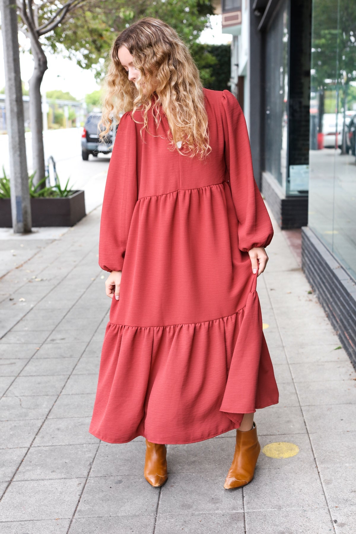 Elegant Notched Neck Frill Hem Tiered Maxi Dress for Women - Boho Summer Beach Party, Wedding Guest, Vacation Outfit
