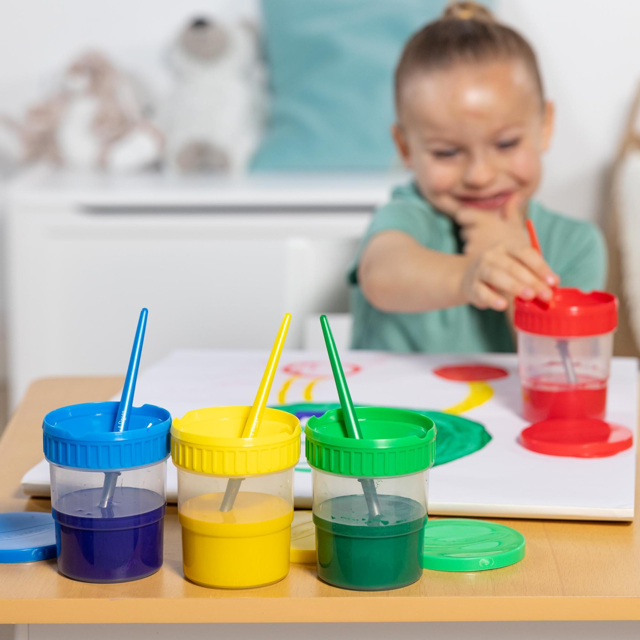 Melissa & Doug Spill-Proof Paint Cups - 4-Pack with Airtight Seal & Snap Lids - Reusable No-Spill Paint Storage Containers for Kids - Perfect for Art Projects, Classroom Activities & DIY Crafts