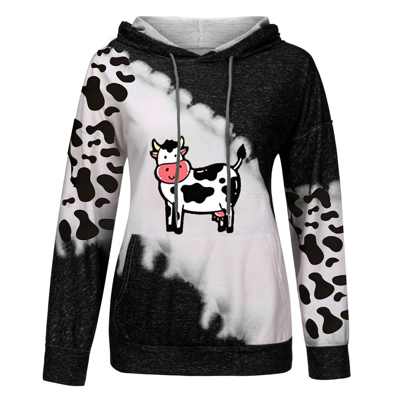 UODSVP Women's Cow Print Sweatshirt - Cute Long Sleeve Round Neck Casual Top for Women | Perfect for Everyday Wear, Fall Outfits & Coffee Dates
