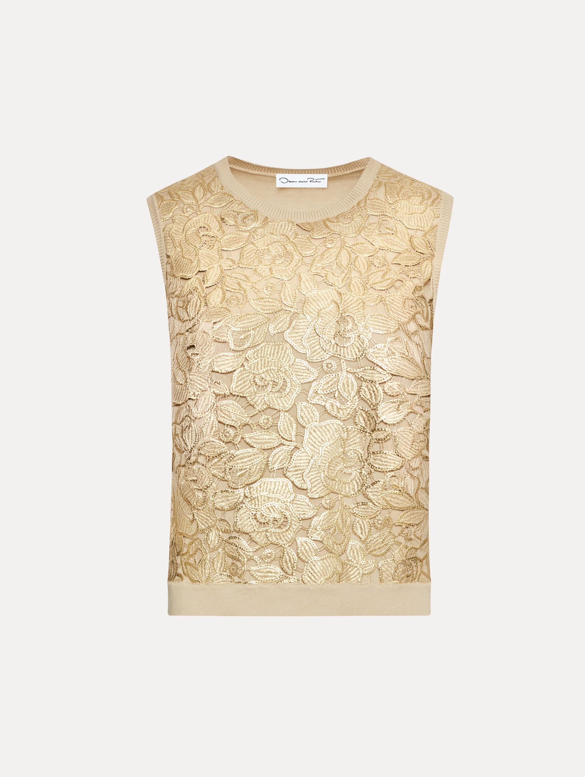 Elegant Gold Foil English Rose Inset Tank Top - Women's Vintage Floral Blouse for Casual Wear, Date Night & Summer Outfits