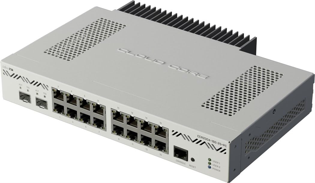 Mikrotik CCR2004-16G-2S+PC High-Performance Cloud Core Router - 16x Gigabit Ethernet Ports, 2x10G SFP+ Cages - Ideal for Enterprise Networking, Data Centers & High-Speed Internet Solutions