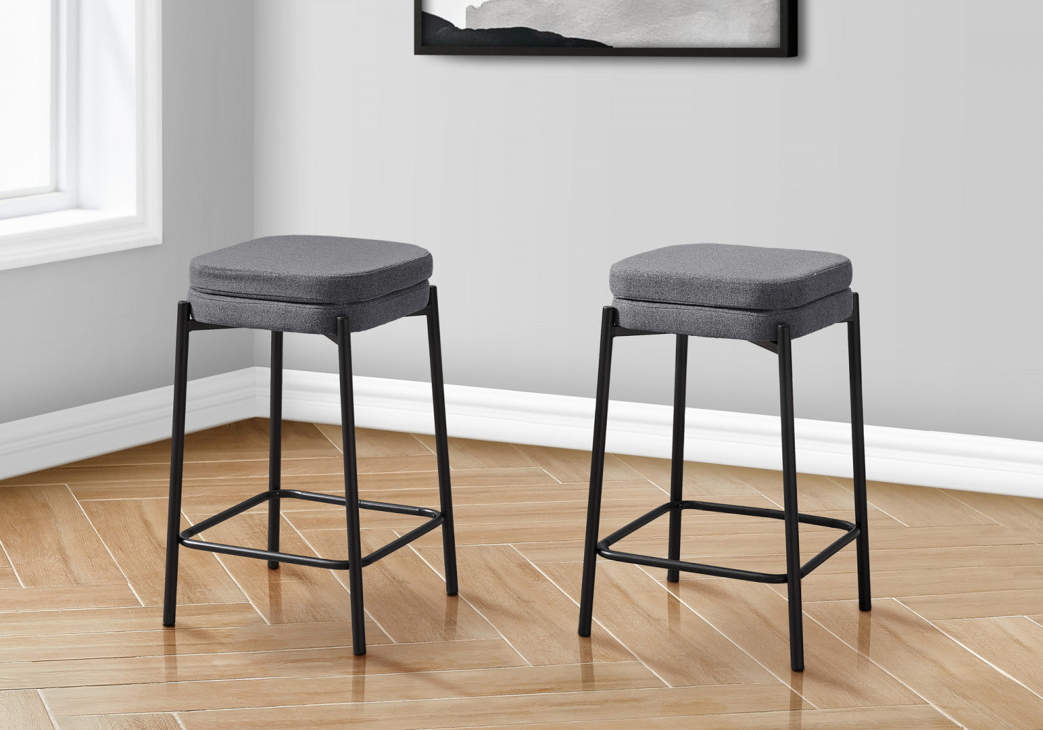 Aspen Counter Stool Set of 2 - Modern Black & Grey Bar Stools for Kitchen Island, Breakfast Nook & Home Bar - Adjustable Height Counter Height Stools with Comfortable Seat