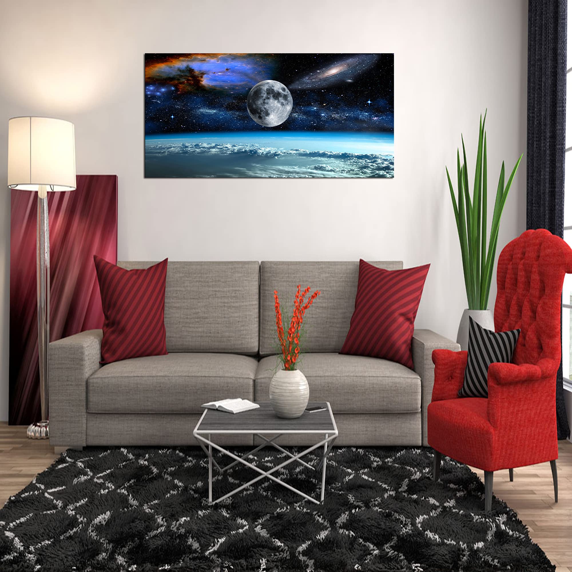 XXMWallArtFC2575 Space View From Earth Canvas Wall Art - Modern Landscape Painting for Living Room, Bedroom, Kitchen & Office - Abstract Space Decor for Home & Office Walls (Perfect for Modern Interiors & Space-Themed Rooms)