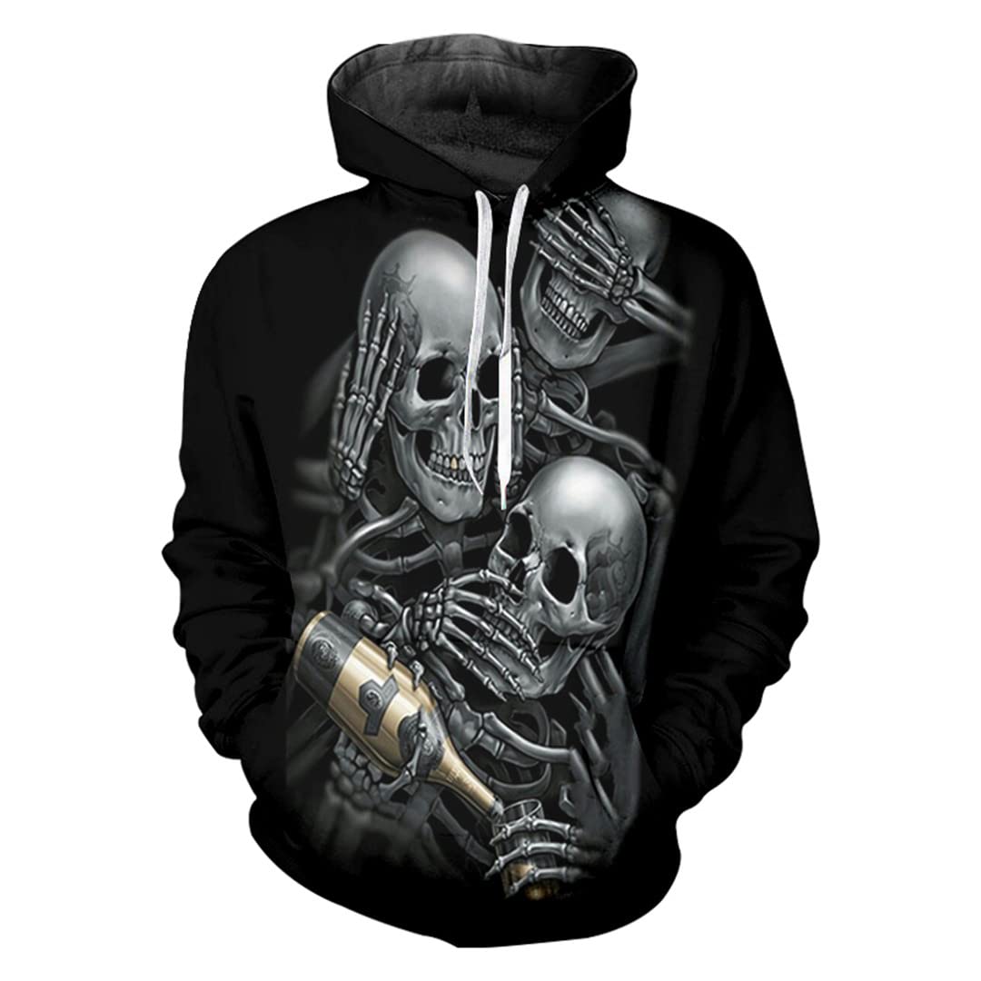3D Printed Skeleton Skull Hoodie for Men - Hip Hop Streetwear Loose Pullover Sweatshirt | Perfect for Halloween, Rave Parties & Urban Fashion
