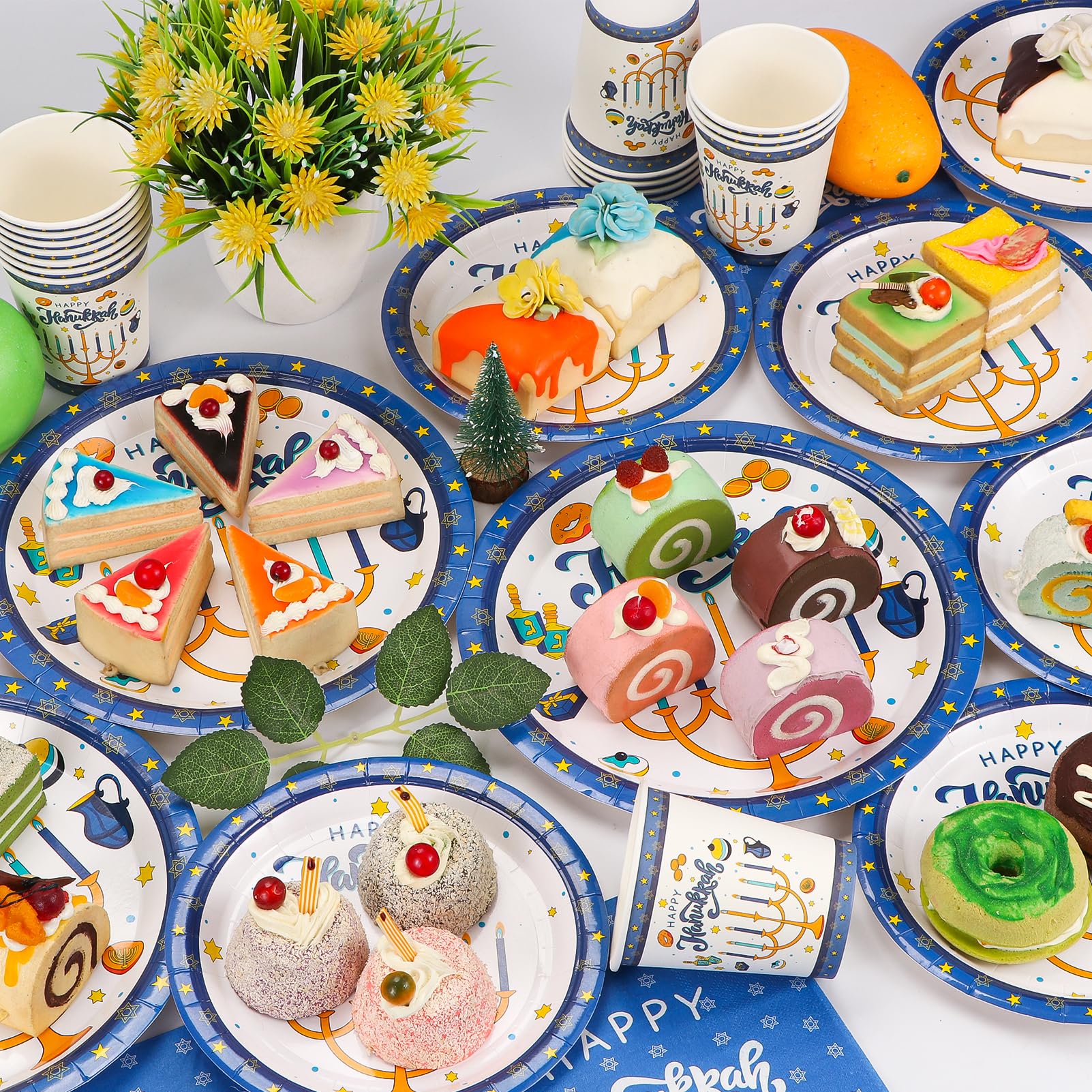 Happy Hanukkah Party Supplies Set - 24-Pack Plates, Cups & Napkins for Jewish Chanukah Themed Celebrations | Perfect for Hanukkah Birthdays, Family Gatherings & Holiday Parties